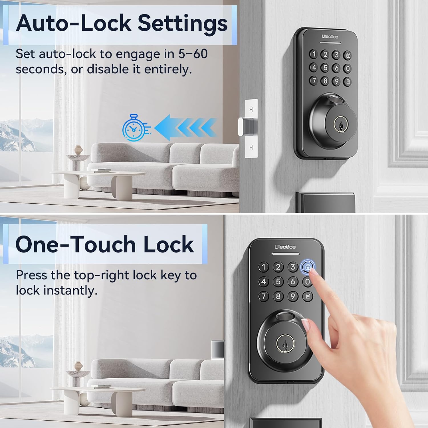 Ulecoce U68H Fingerprint Door Locks for Front Door with Handle Set, Black — image 5 of 9