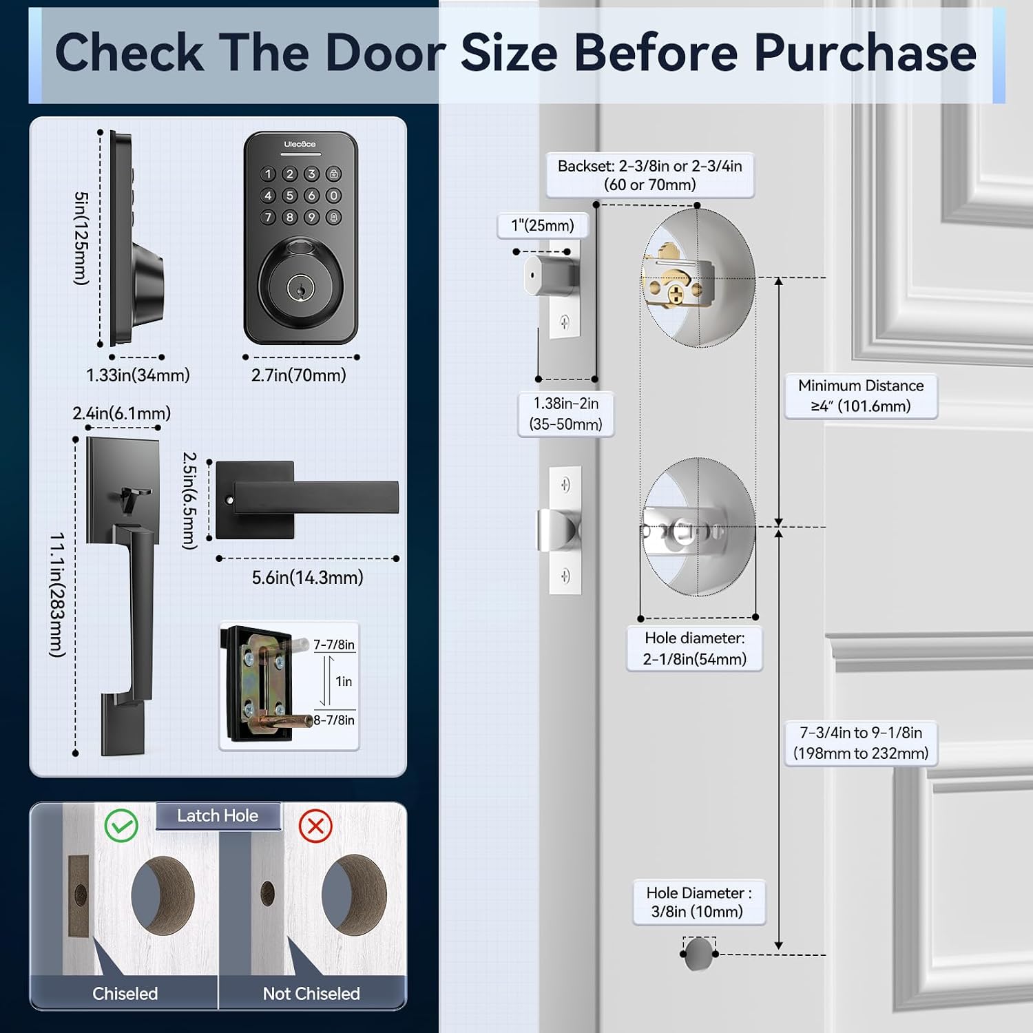 Ulecoce U68H Fingerprint Door Locks for Front Door with Handle Set, Black — image 9 of 9