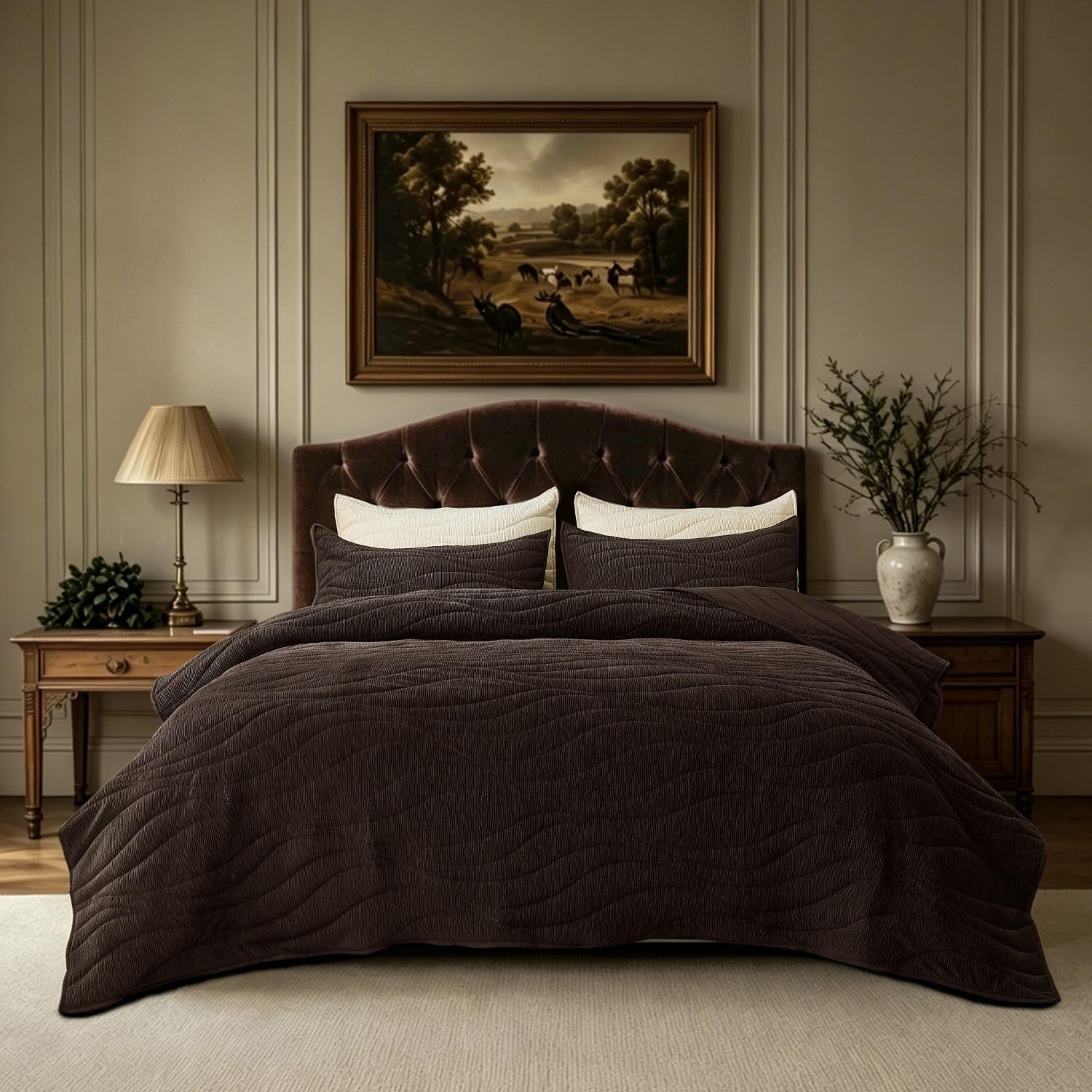 Crinkle Textured Velvet Quilt Set with Shams, All-Season Luxury Modern Bedding,Easy Care Comforter,Ultra-Soft,Lightweight & Breathable, Queen, Ivory White — image 11 of 12