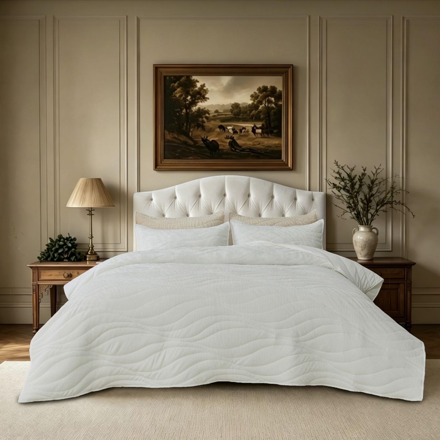 Crinkle Textured Velvet Quilt Set with Shams, All-Season Luxury Modern Bedding,Easy Care Comforter,Ultra-Soft,Lightweight & Breathable, Queen, Ivory White — image 12 of 12