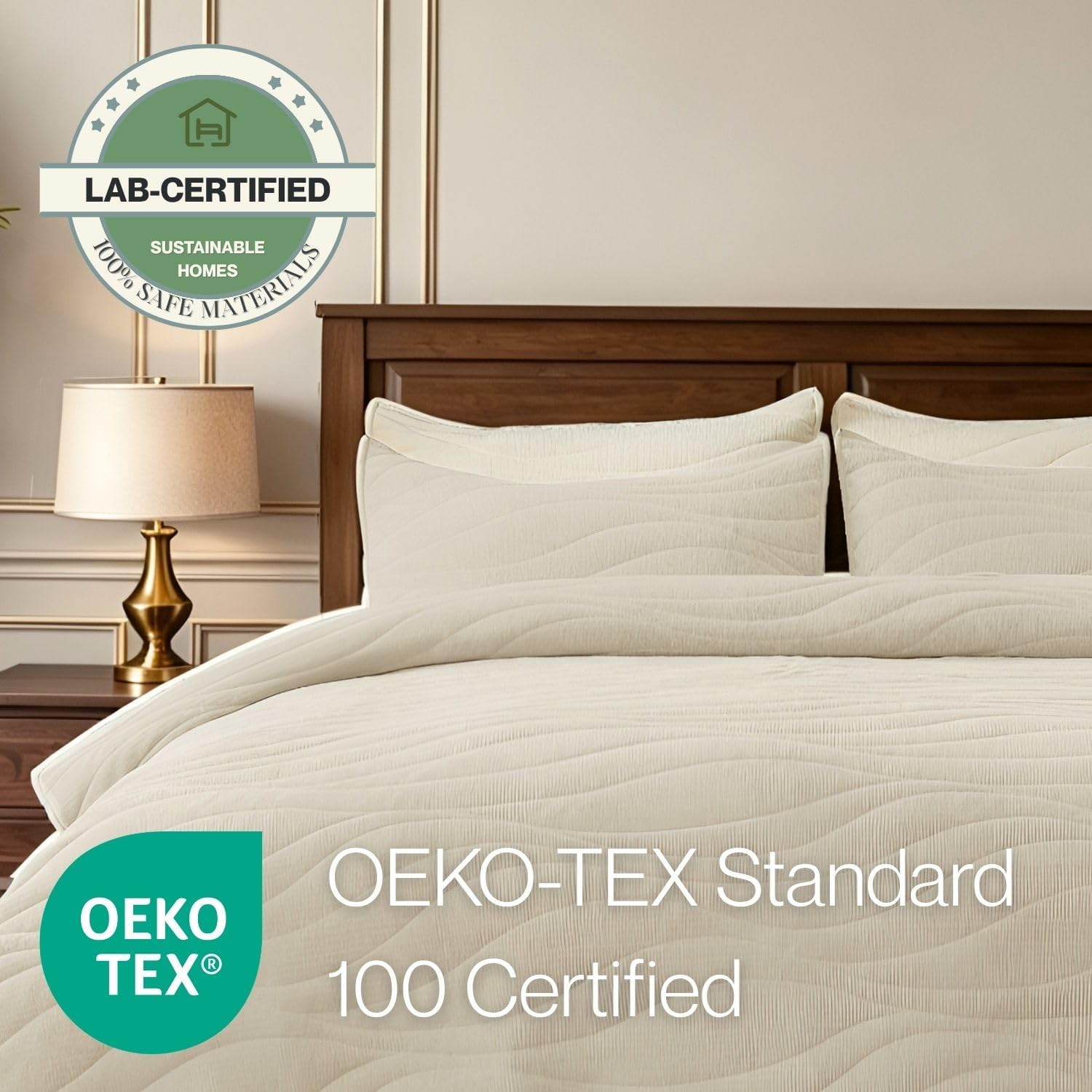 Crinkle Textured Velvet Quilt Set with Shams, All-Season Luxury Modern Bedding,Easy Care Comforter,Ultra-Soft,Lightweight & Breathable, Queen, Ivory White — image 7 of 12