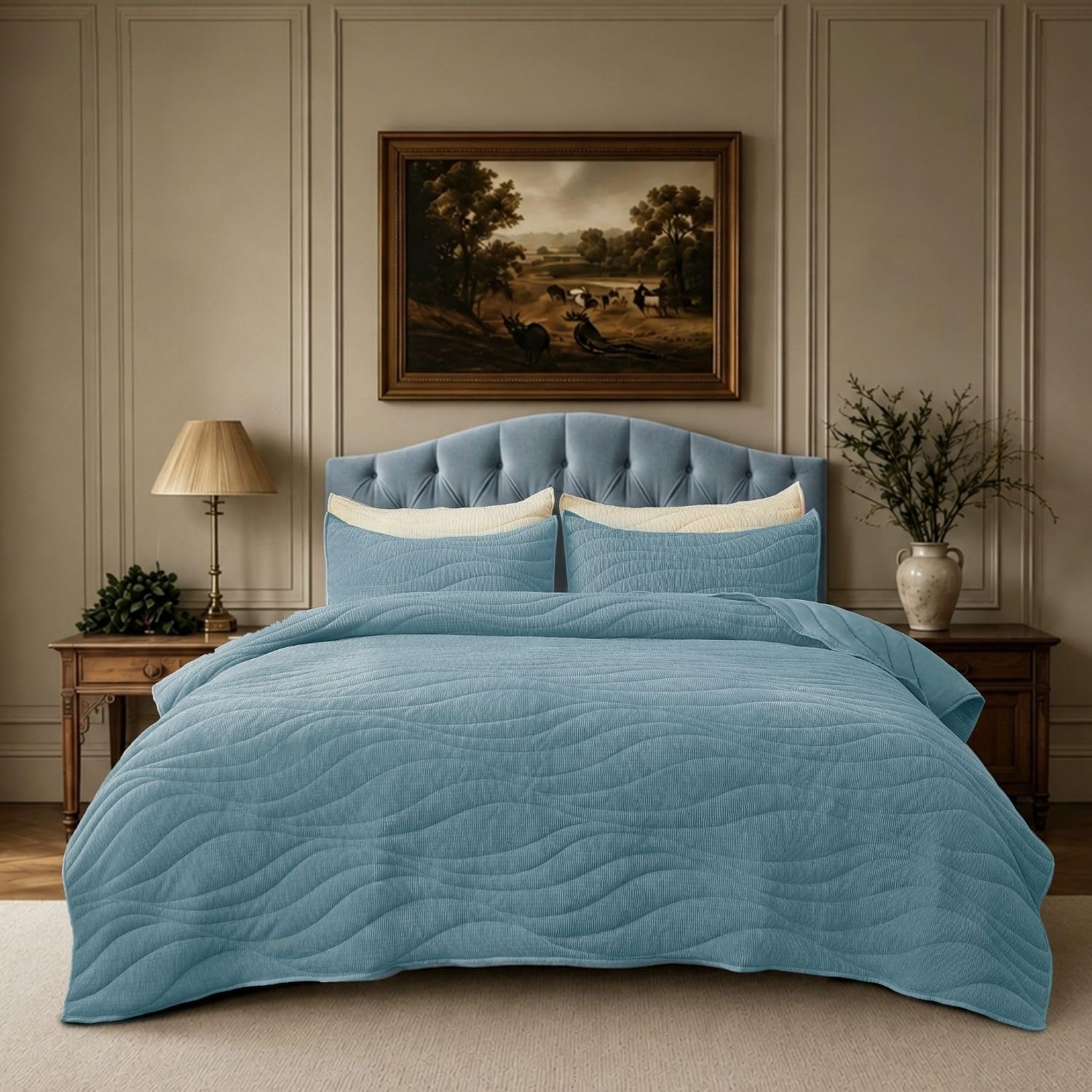 Crinkle Textured Velvet Quilt Set with Shams, All-Season Luxury Modern Bedding,Easy Care Comforter,Ultra-Soft,Lightweight & Breathable, Queen, Ivory White — image 9 of 12