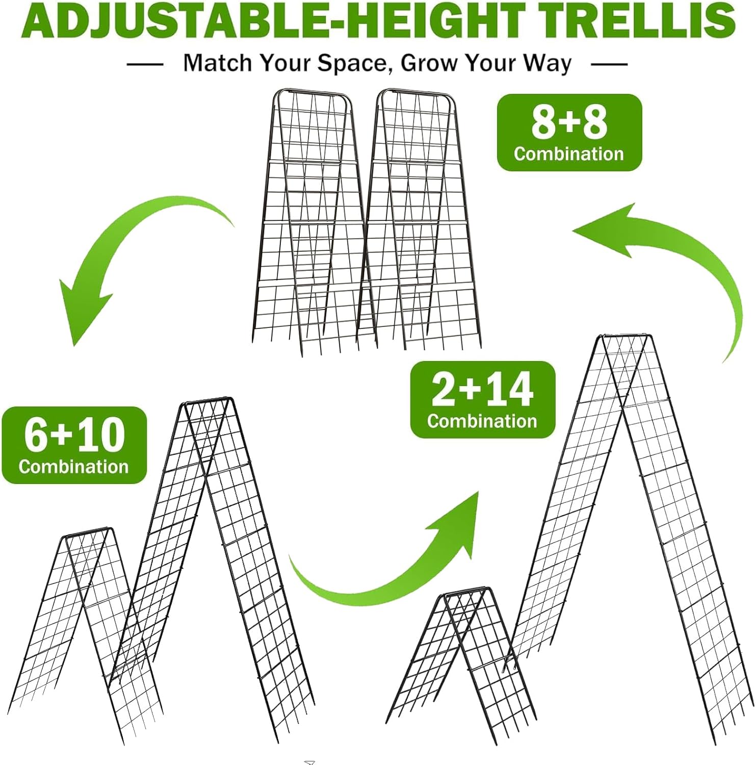 Heavy Duty 50"x17" Adjustable A-Frame Trellis for Climbing Plants – Rust-Proof Metal Garden Trellis with Dense Grid Design, Perfect for Raised Beds, Tomatoes, Cucumbers & Outdoor Vines (Black, 1 Pcs) — image 3 of 8