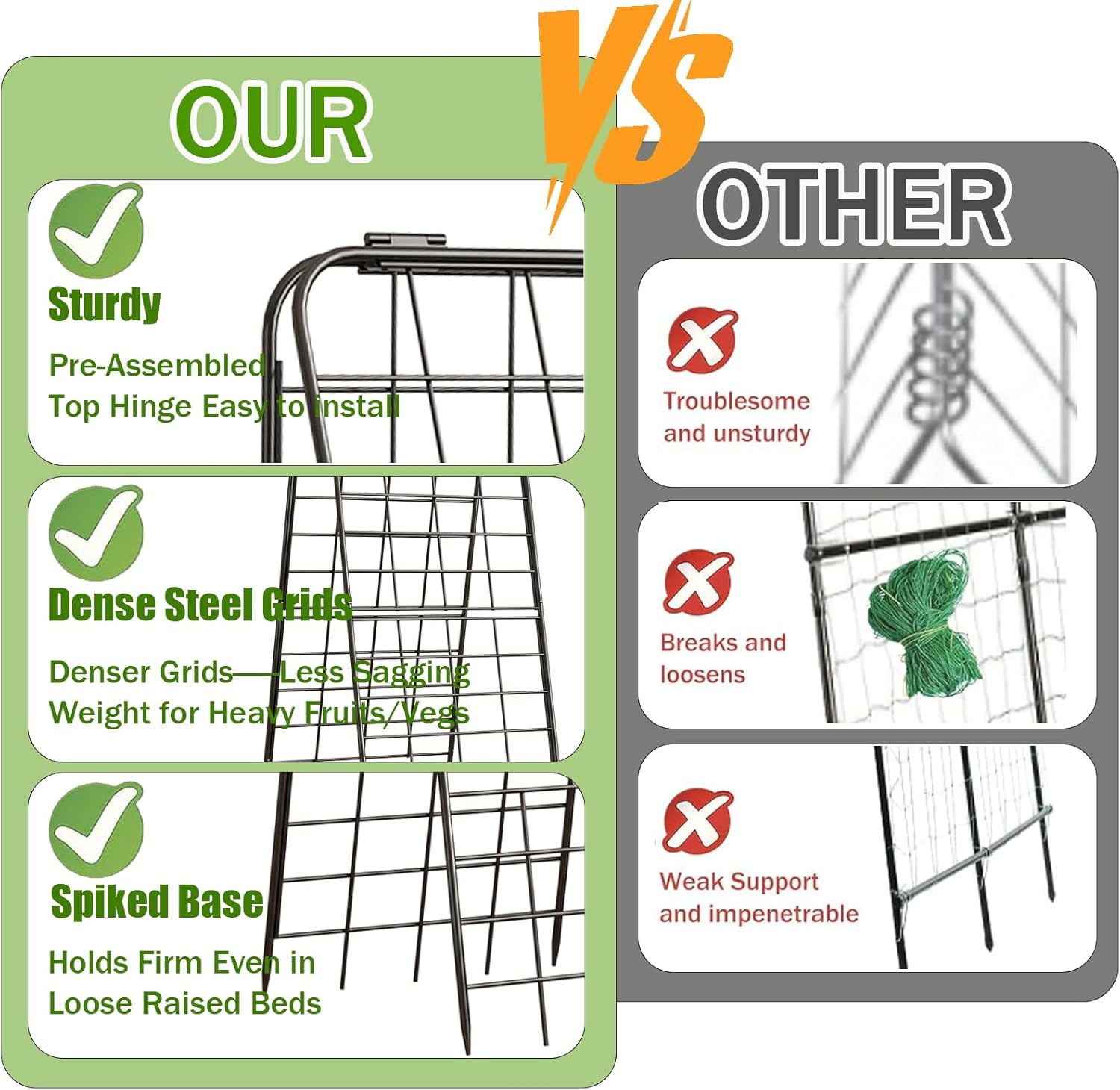 Heavy Duty 50"x17" Adjustable A-Frame Trellis for Climbing Plants – Rust-Proof Metal Garden Trellis with Dense Grid Design, Perfect for Raised Beds, Tomatoes, Cucumbers & Outdoor Vines (Black, 1 Pcs) — image 4 of 8