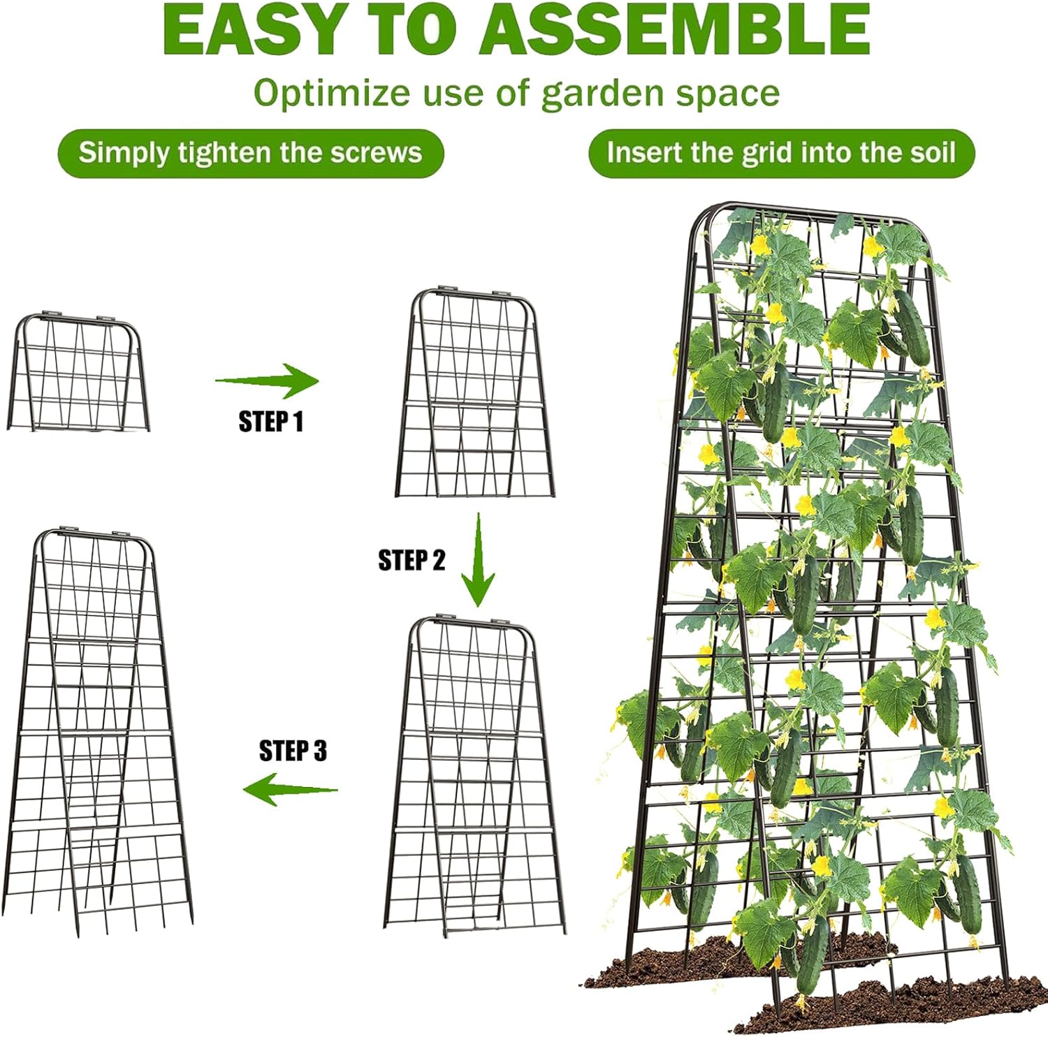 Heavy Duty 50"x17" Adjustable A-Frame Trellis for Climbing Plants – Rust-Proof Metal Garden Trellis with Dense Grid Design, Perfect for Raised Beds, Tomatoes, Cucumbers & Outdoor Vines (Black, 1 Pcs) — image 5 of 8