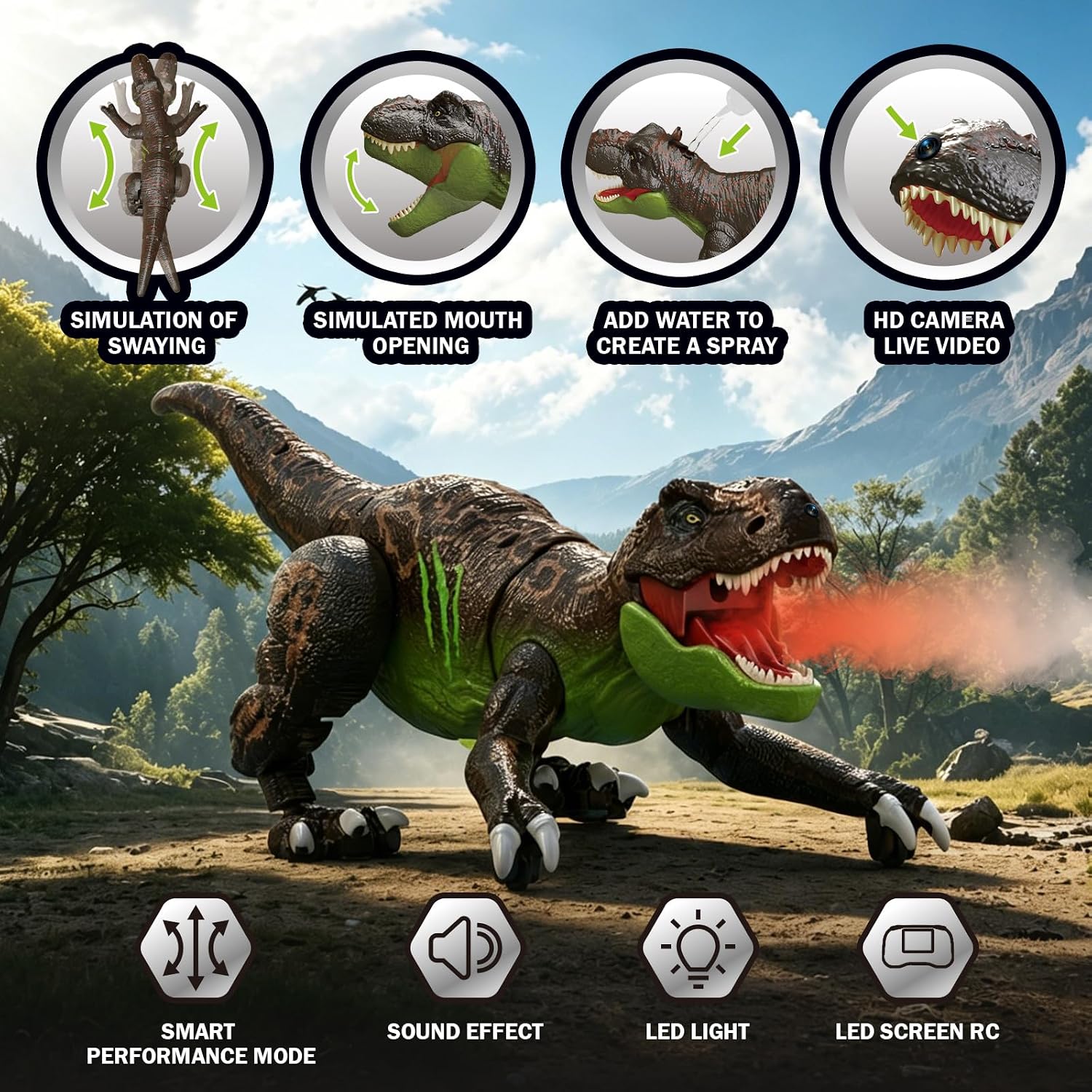 RC Dinosaur T-Rex Robot with Camera for Kids, Live Video RC LCD Screen, Crawling Motion Simulation, Smart Show Mode Spray Function Light Effect and Roar, Rechargeable Battery, Toys Gifts for Children — image 4 of 8