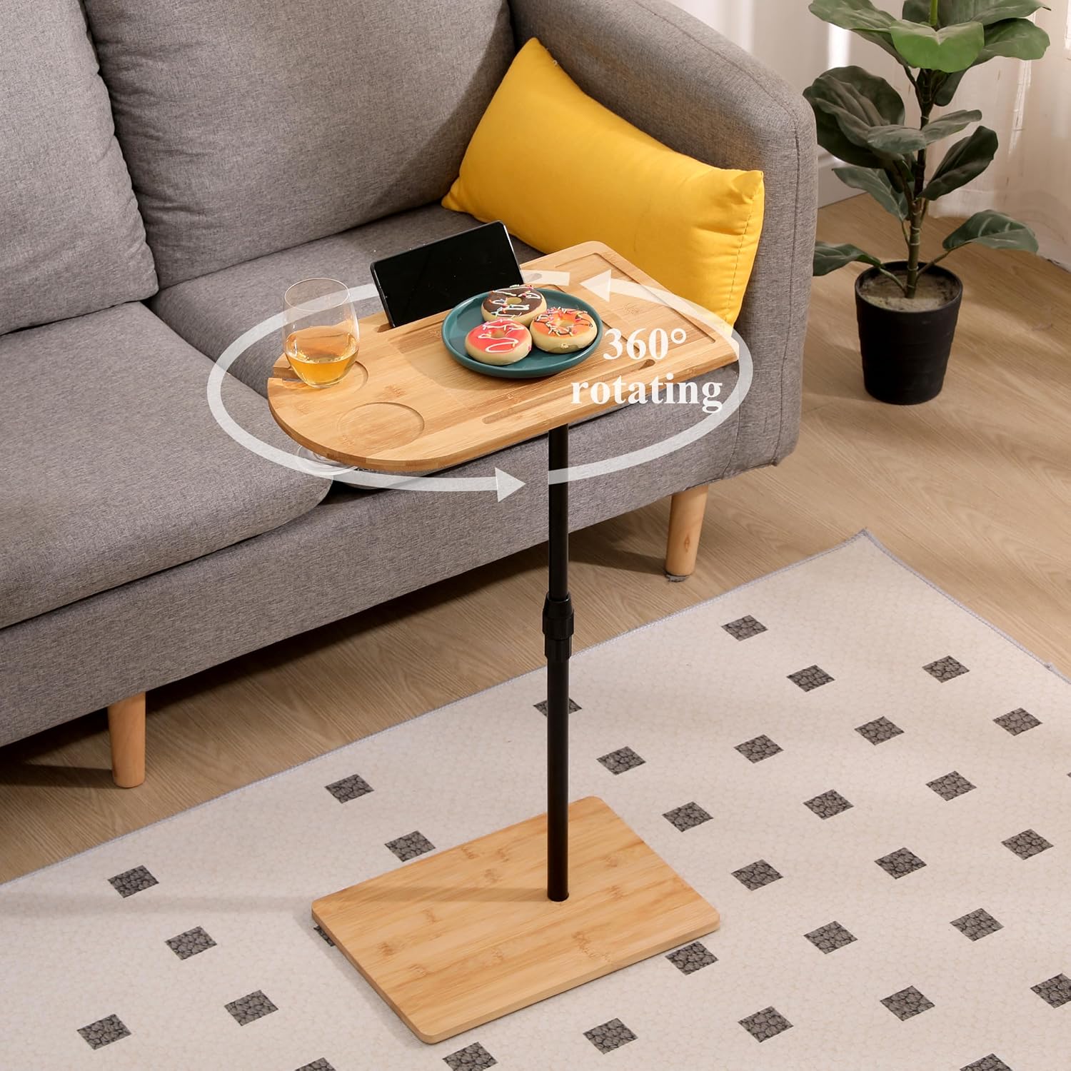 17" Durable Bamboo Modern Coffee Table, Contemporary Coffee Tables with Easy Setup, Tea Table with Practical Slots for Sofa and Living Room, Round Natural — image 3 of 10