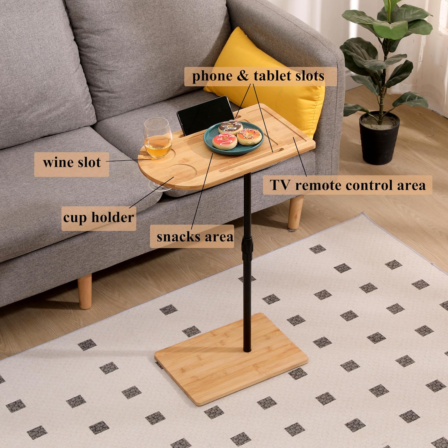 17" Durable Bamboo Modern Coffee Table, Contemporary Coffee Tables with Easy Setup, Tea Table with Practical Slots for Sofa and Living Room, Round Natural — image 4 of 10