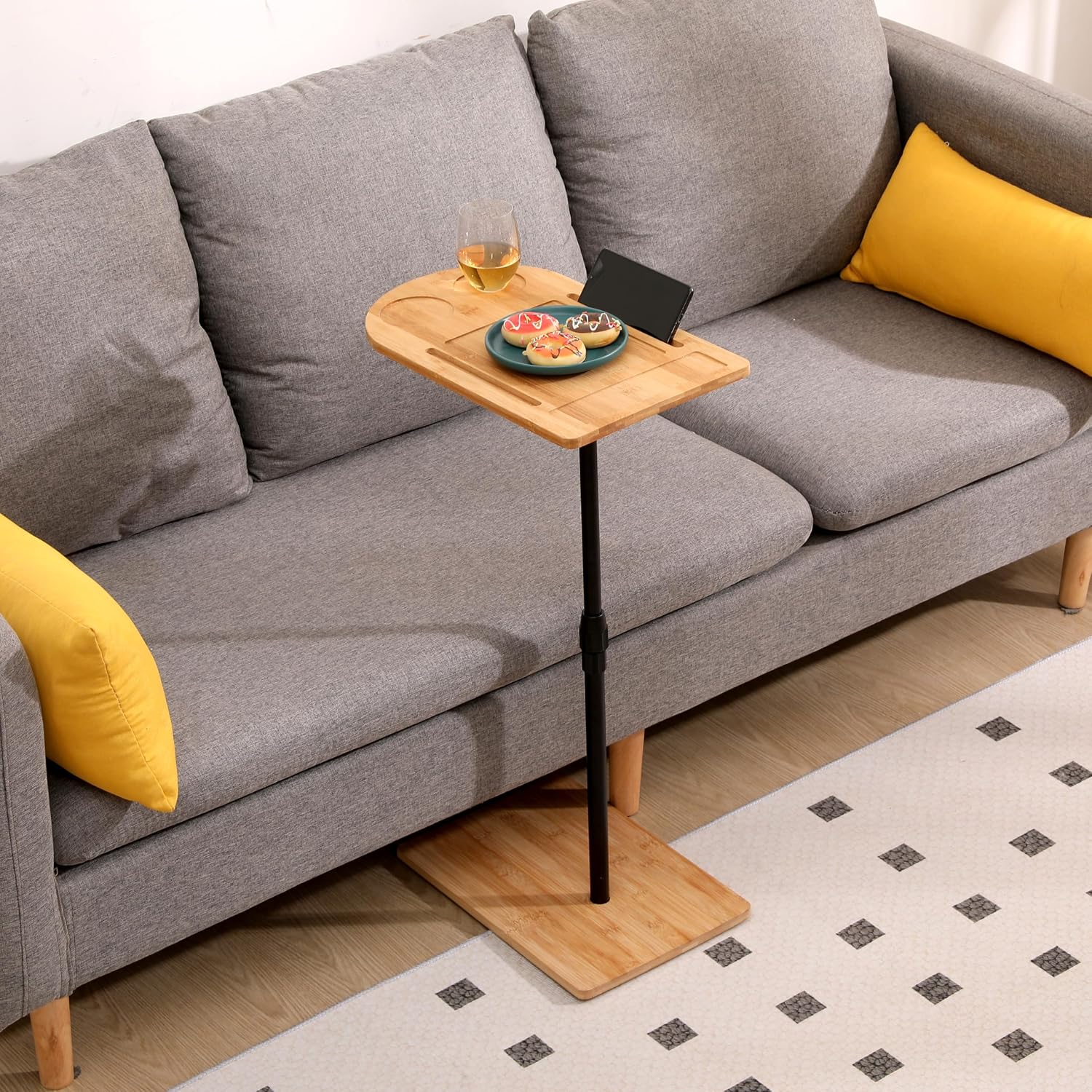 17" Durable Bamboo Modern Coffee Table, Contemporary Coffee Tables with Easy Setup, Tea Table with Practical Slots for Sofa and Living Room, Round Natural — image 7 of 10