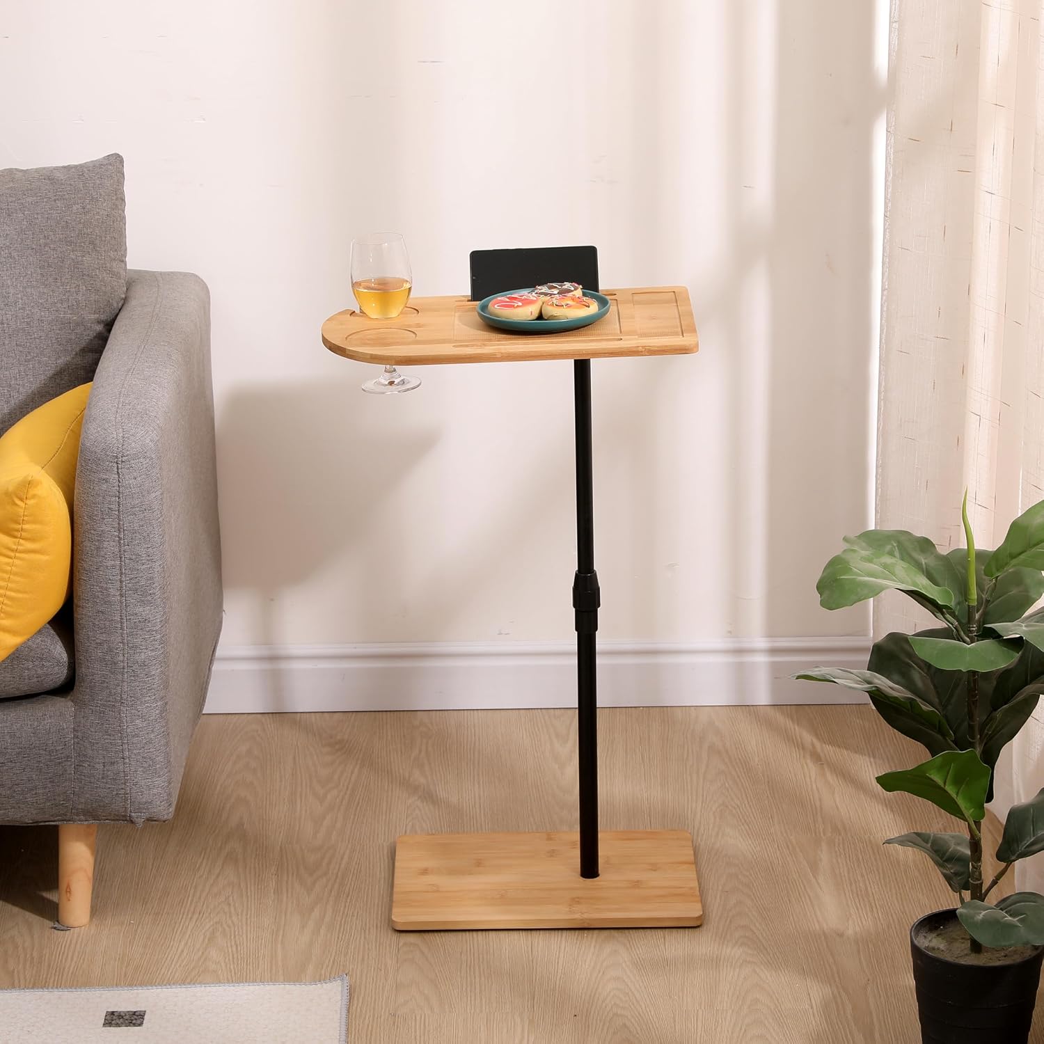 17" Durable Bamboo Modern Coffee Table, Contemporary Coffee Tables with Easy Setup, Tea Table with Practical Slots for Sofa and Living Room, Round Natural — image 8 of 10
