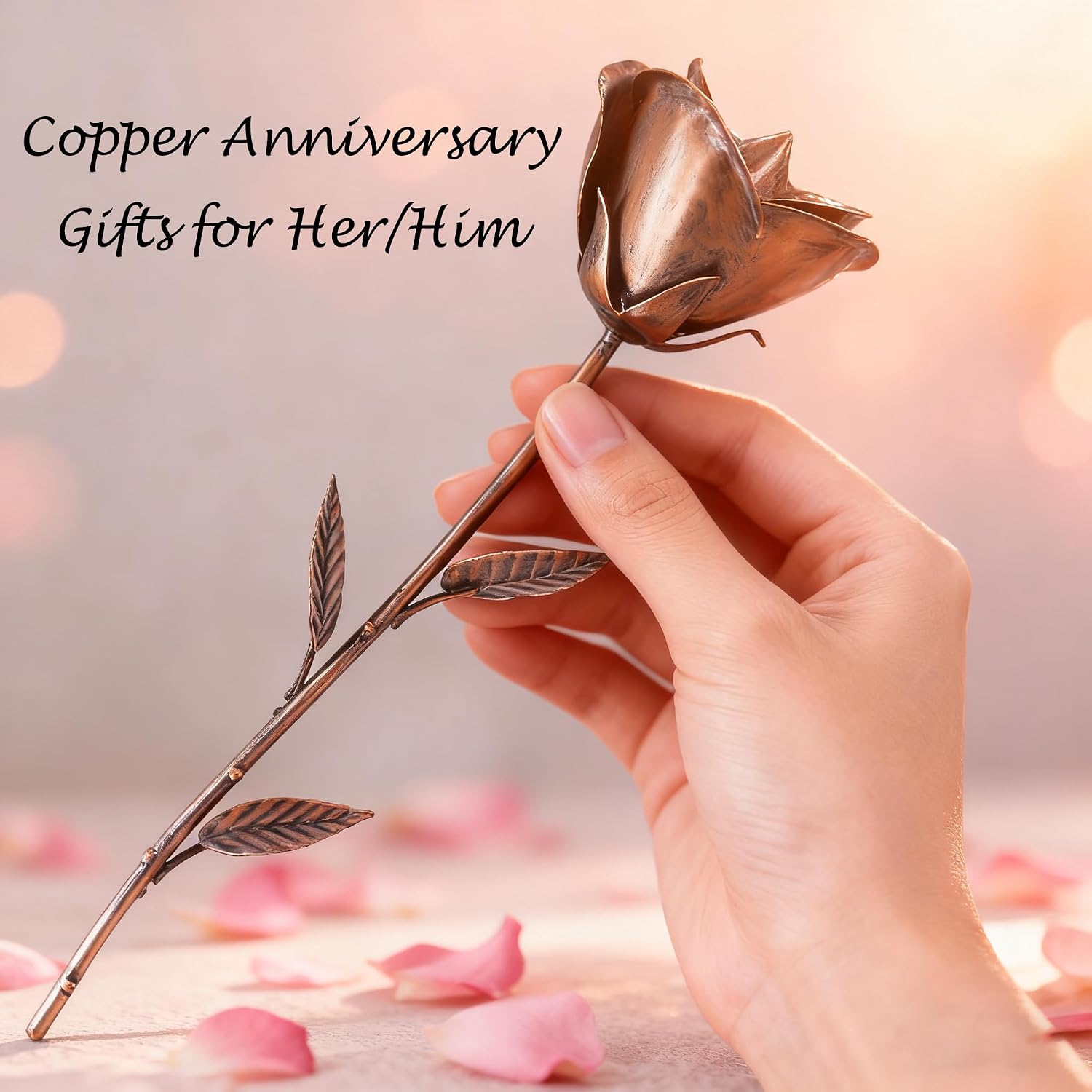 7 Year Anniversary Copper Gift for Her 7th Anniversary Copper Gifts for Him Wife Husband Couples Metal Rose Handmade Metal Flower for Christmas Valentine's Day — image 6 of 6
