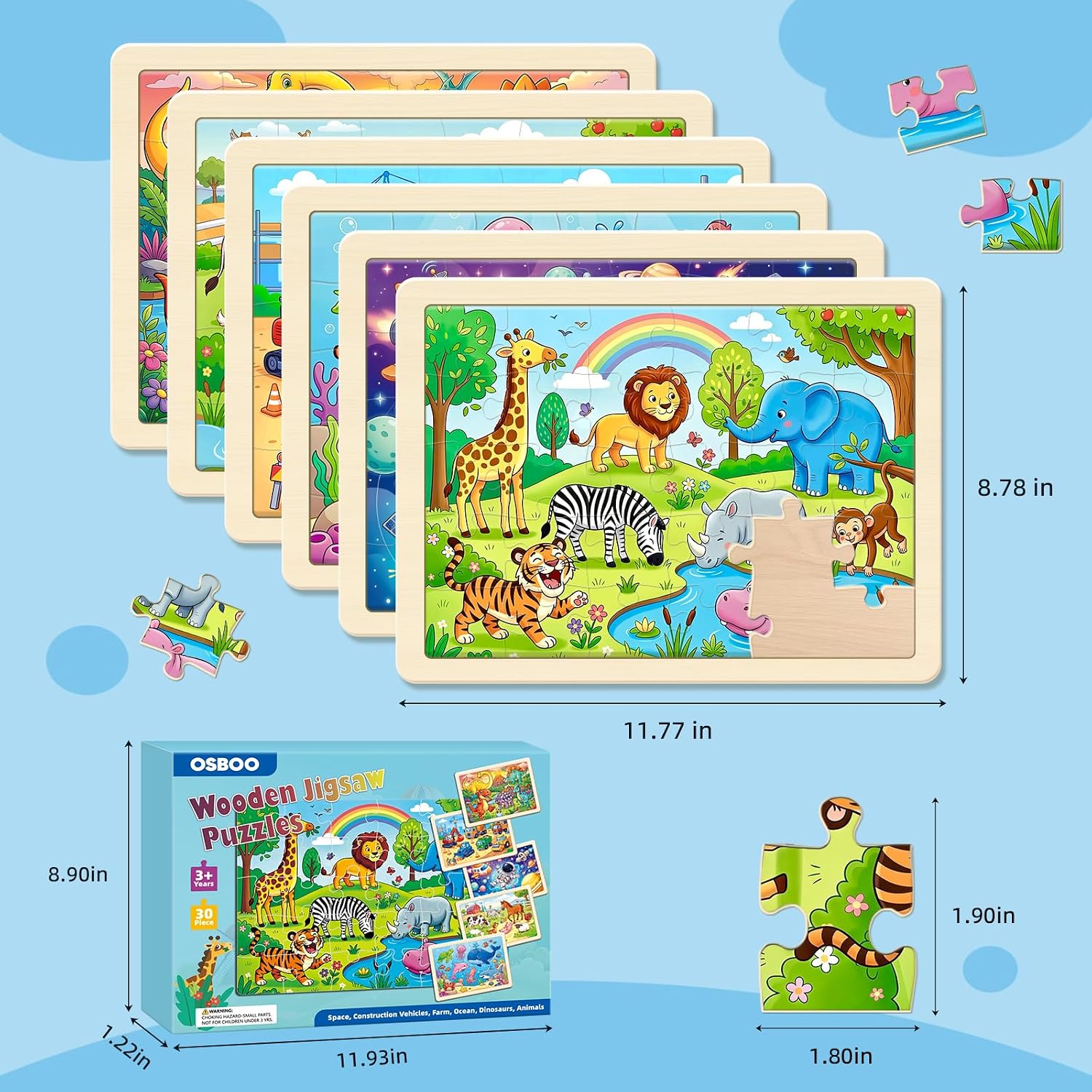 Puzzles for Kids Ages 4-6, 6-Pack 30-Piece Wooden Kids Puzzles — image 2 of 9