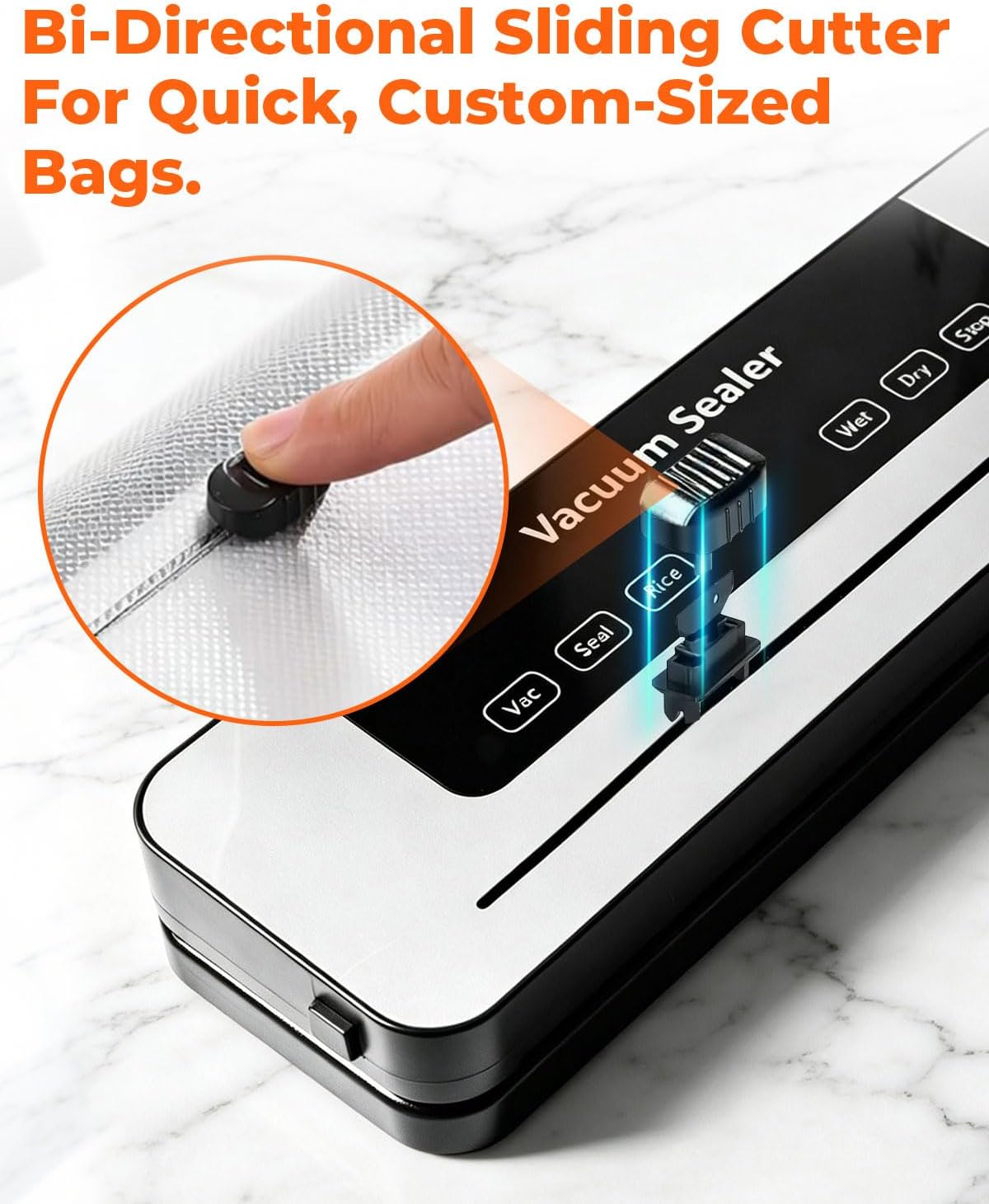 Vacuum Sealer Machine, 75KPa Strong Suction Dry Moist Mode Automatic Food Sealer with Digital Timer, Built-in Cutter, Compact Food Saver Machine White, Comes with 50 Vacuum Bags — image 6 of 7