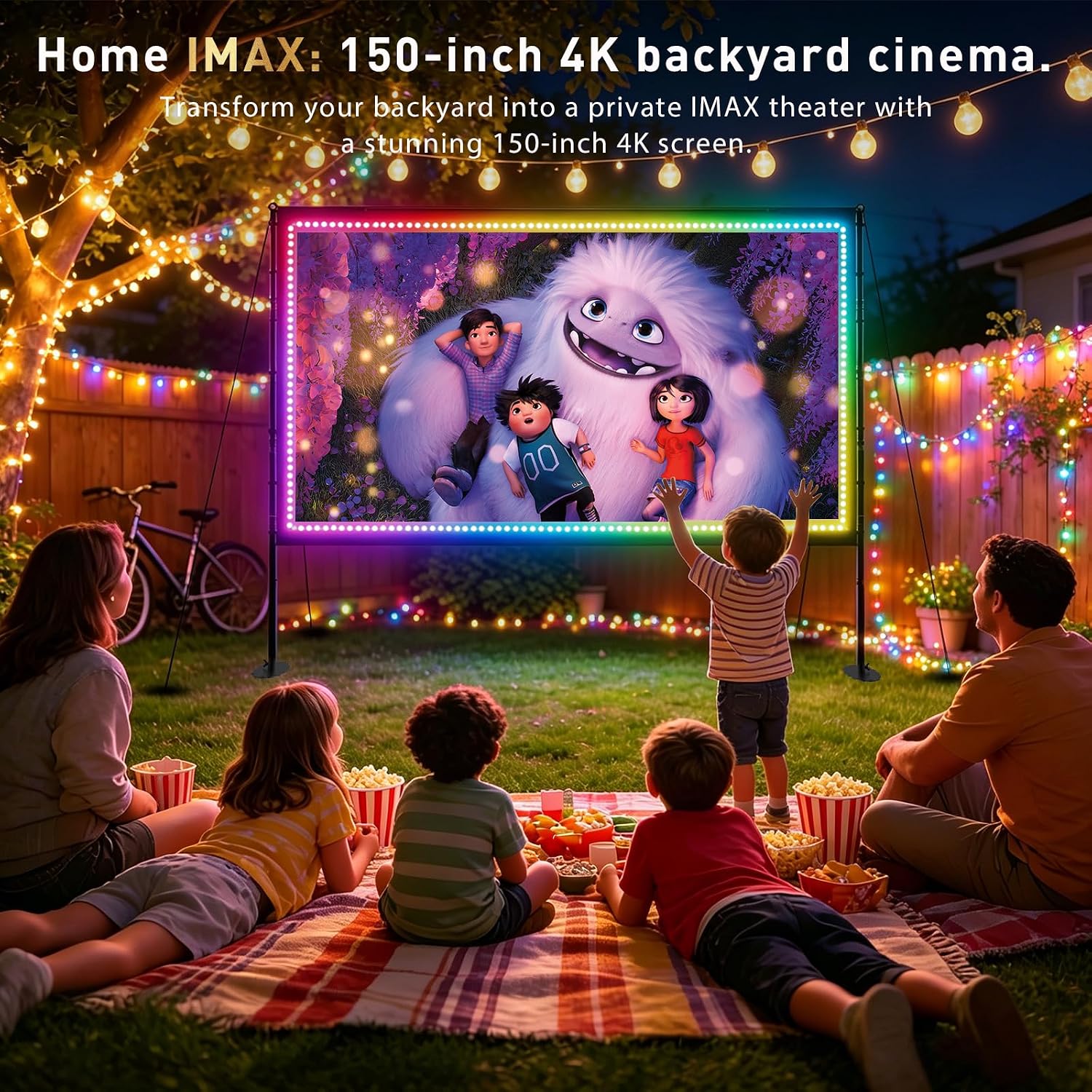 150" Portable Projector Screen with Stand and USB String Lights — image 3 of 7