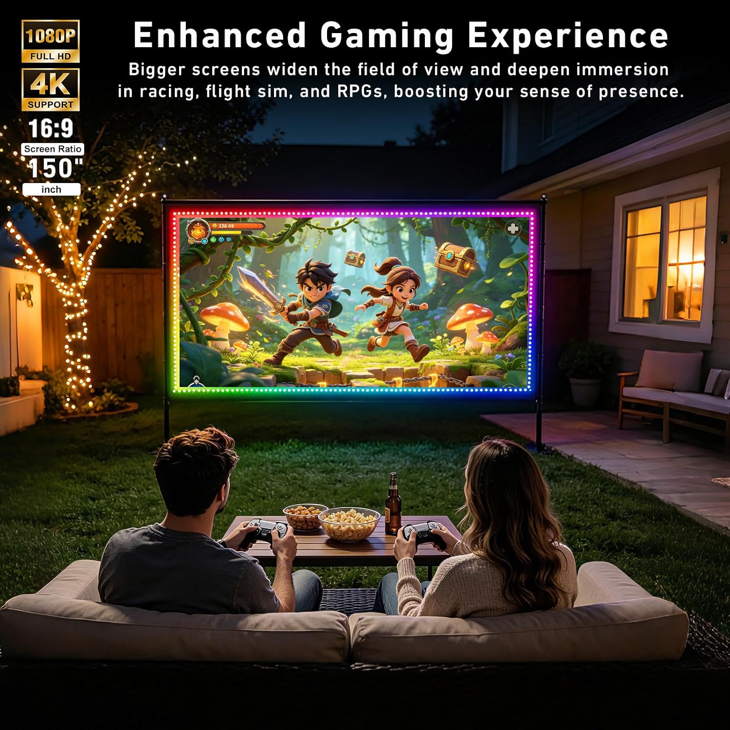 150" Portable Projector Screen with Stand and USB String Lights — image 4 of 7