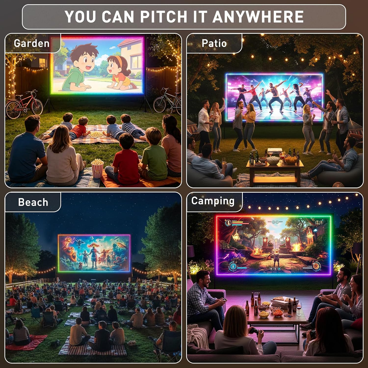 150" Portable Projector Screen with Stand and USB String Lights — image 6 of 7
