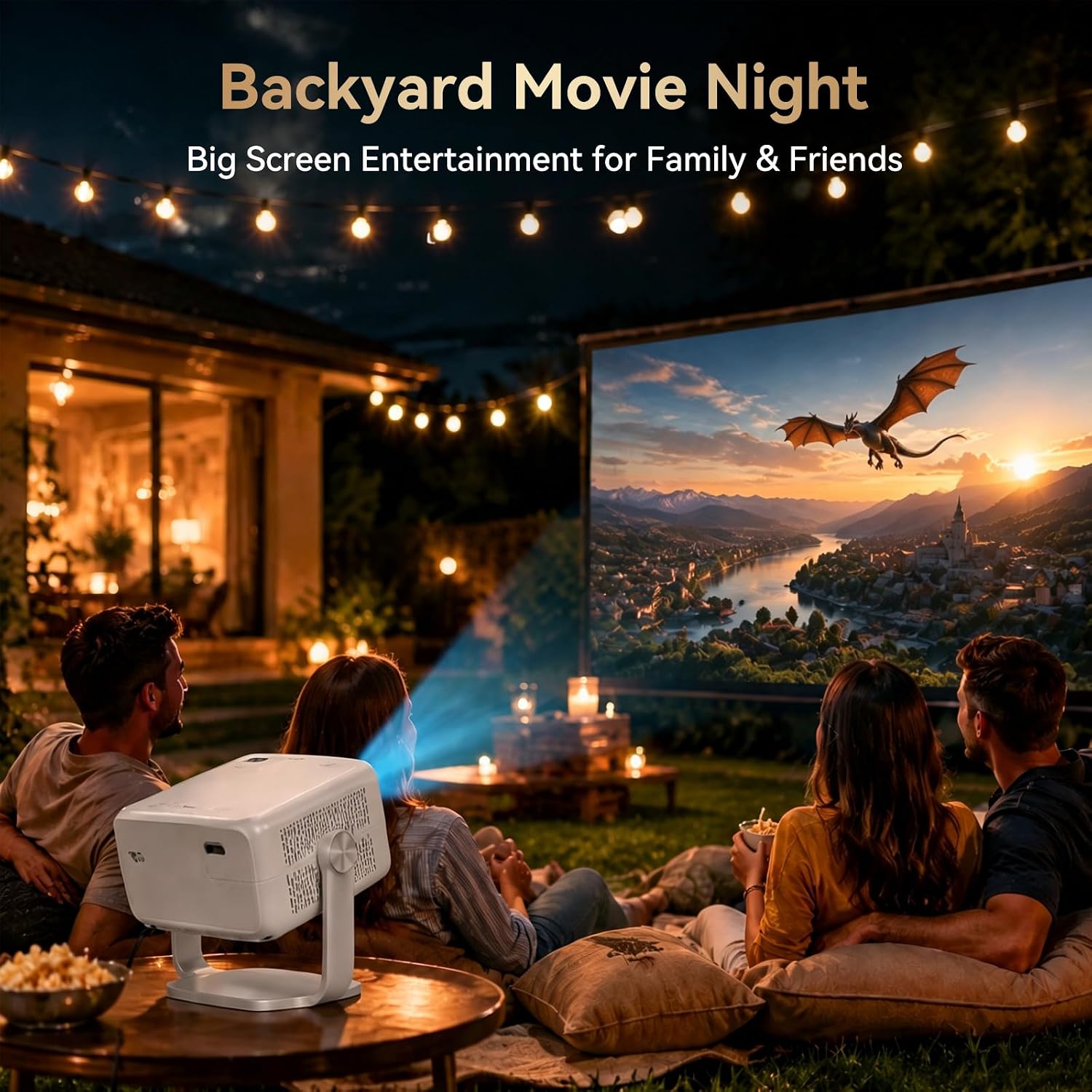 Outdoor Projector with Netflix Built-in, 4K Support Smart Projector 3500 Brightness with WiFi and Bluetooth, Auto Focus & Keystone, 360°Rotatable Stand Portable Movie Projectors for Home Theater — image 2 of 9