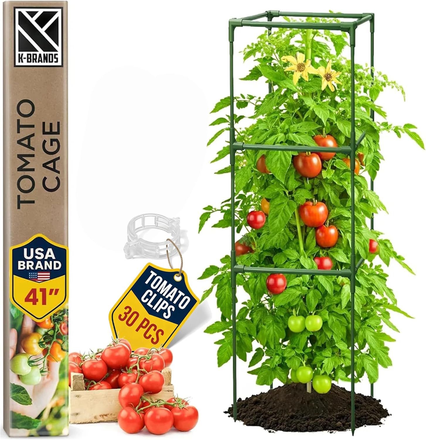 3 Pack 41" Square Tomato Cages for Garden - Large Tomato Trellis Stakes — image 10 of 12