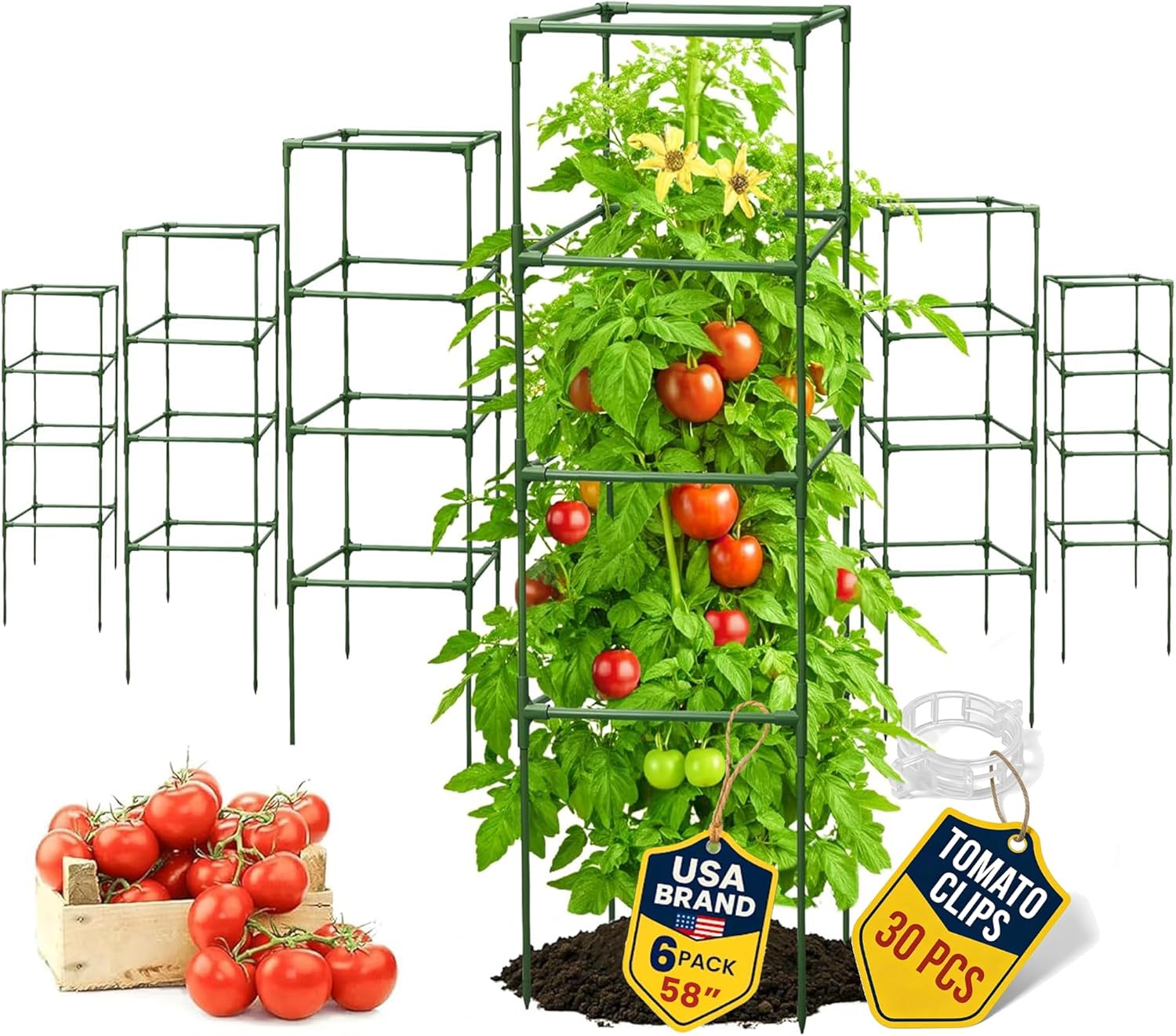 3 Pack 41" Square Tomato Cages for Garden - Large Tomato Trellis Stakes — image 11 of 12