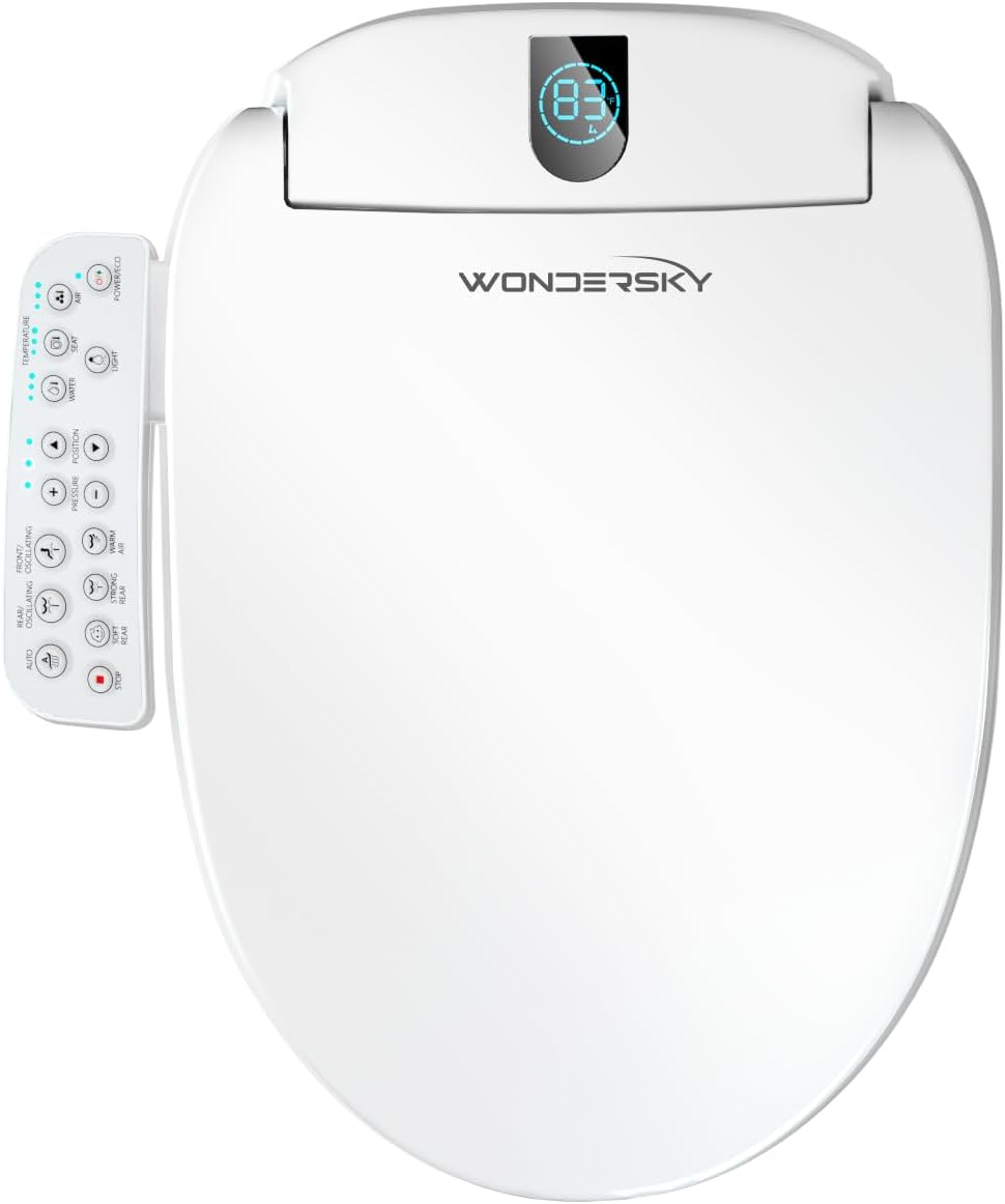 Round Bidet Toilet Seat, Smart Heated Toilet Seat with Warm Water and Dryer, Soft Close Bidet Seat with Adjustable Temperature, Stainless Steel Nozzle — image 10 of 10