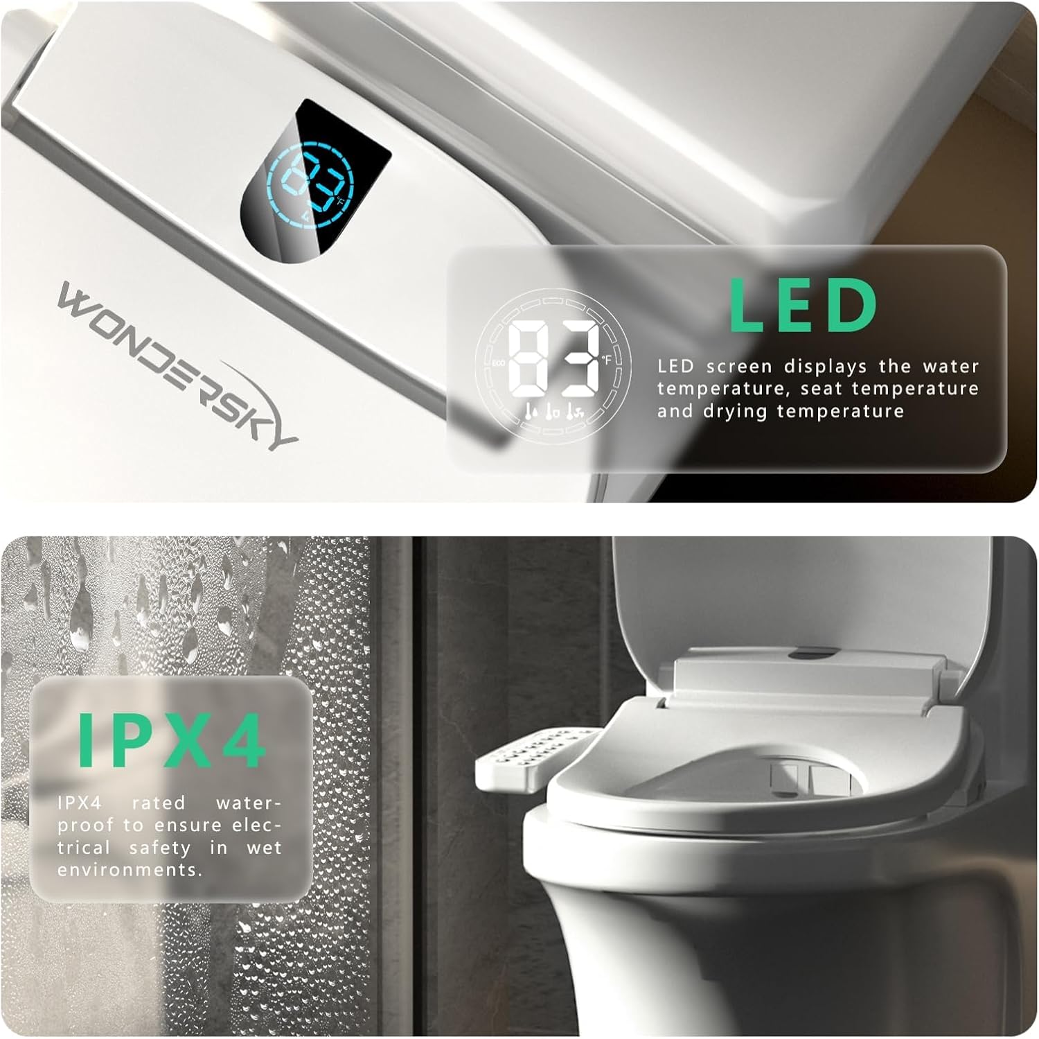 Round Bidet Toilet Seat, Smart Heated Toilet Seat with Warm Water and Dryer, Soft Close Bidet Seat with Adjustable Temperature, Stainless Steel Nozzle — image 5 of 10