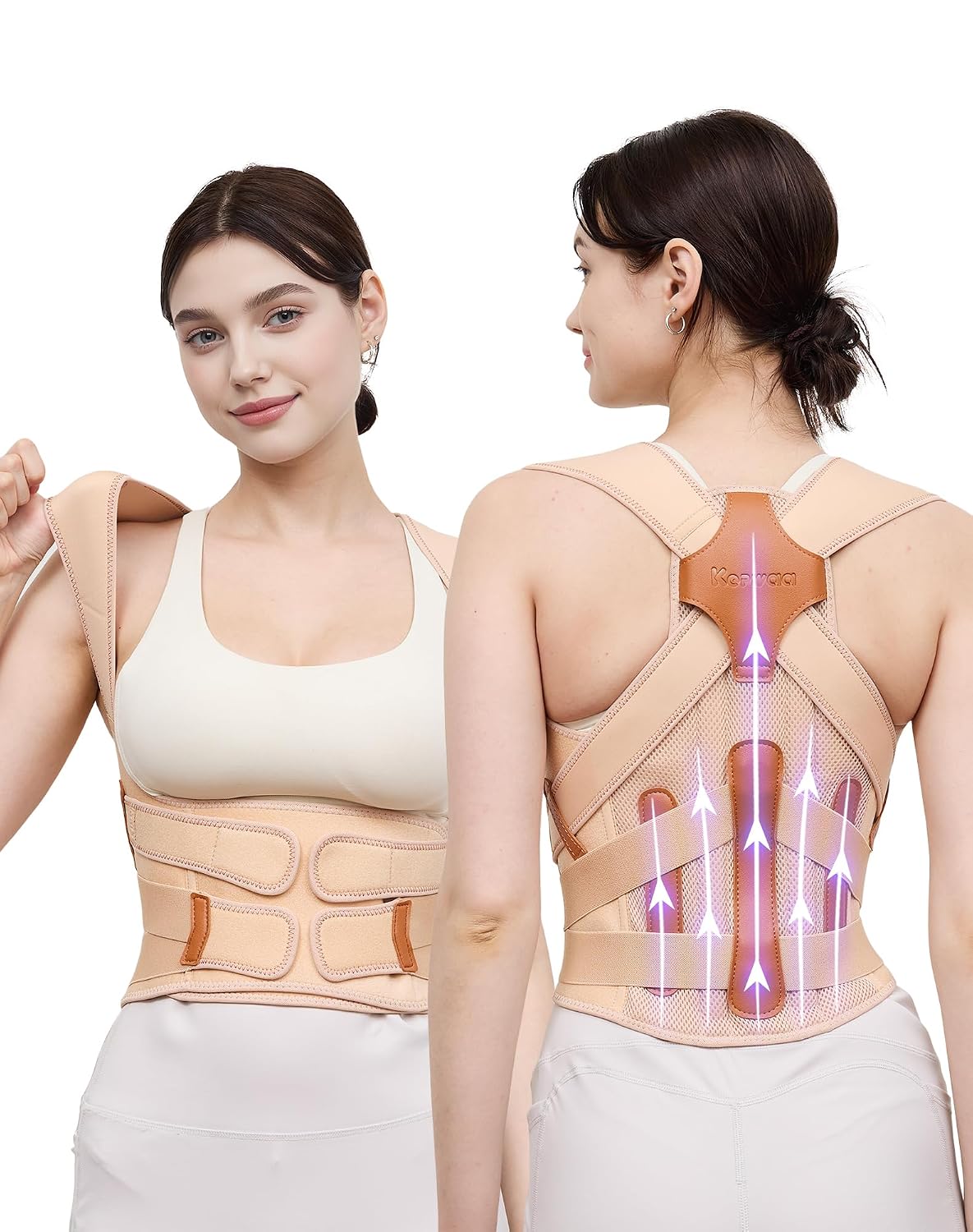 Posture Corrector for Women and Men, Full Back Support Brace, Beige, Small