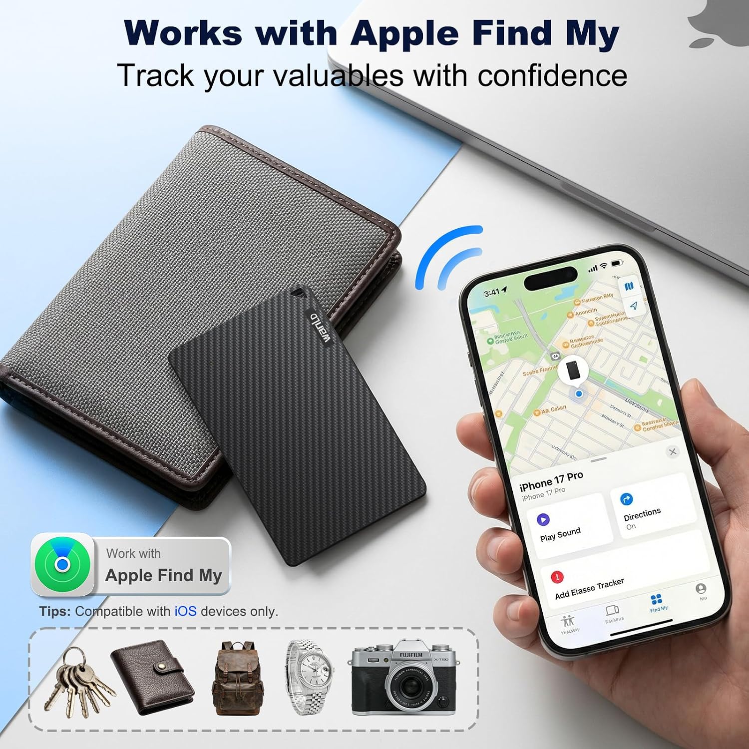Wallet Tracker Card for Apple Find My, [Apple MFi Certified], 5+ Year Battery, iOS Only Bluetooth Item Finder, Ultra-Slim Smart Card Tracker for Wallet, Passport, Luggage, Purse & Backpack — image 3 of 7