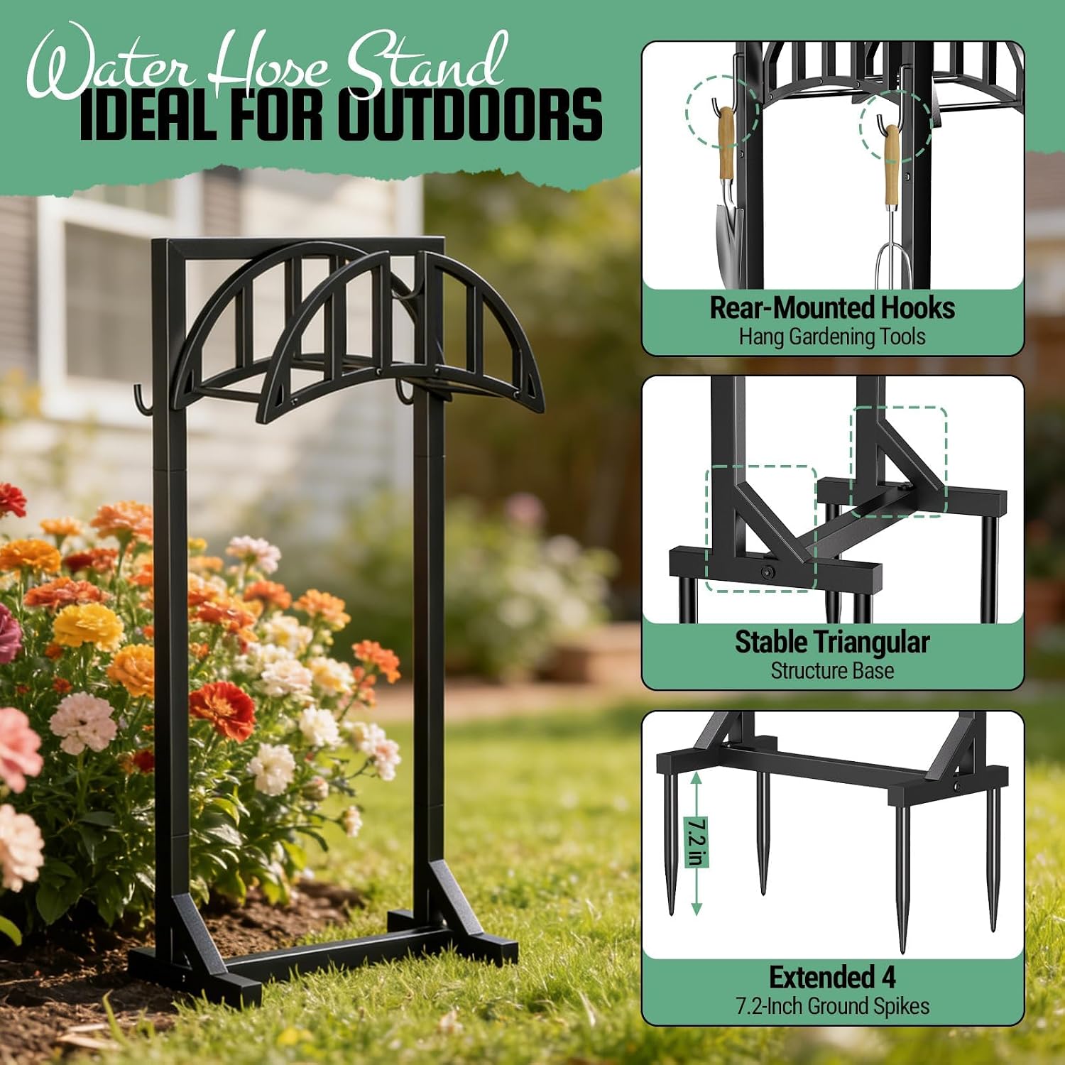 Garden Hose Holder Stand, Water Hose Reel Storage Rack — image 3 of 11