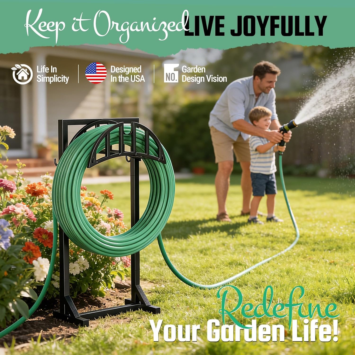 Garden Hose Holder Stand, Water Hose Reel Storage Rack — image 4 of 11