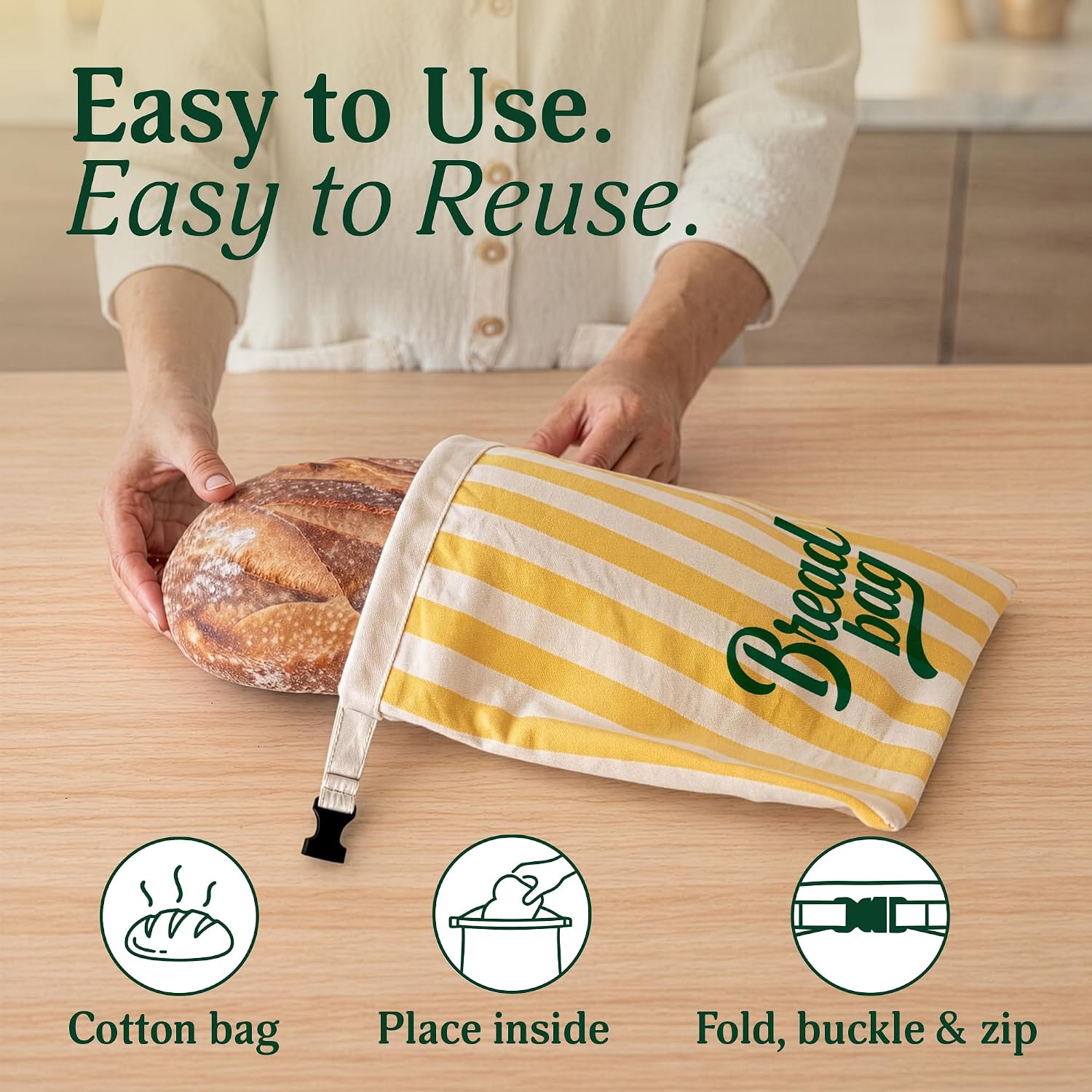 Beeswax Bread Bags for Sourdough & Homemade Bread, Reusable Cotton Storage — image 6 of 6