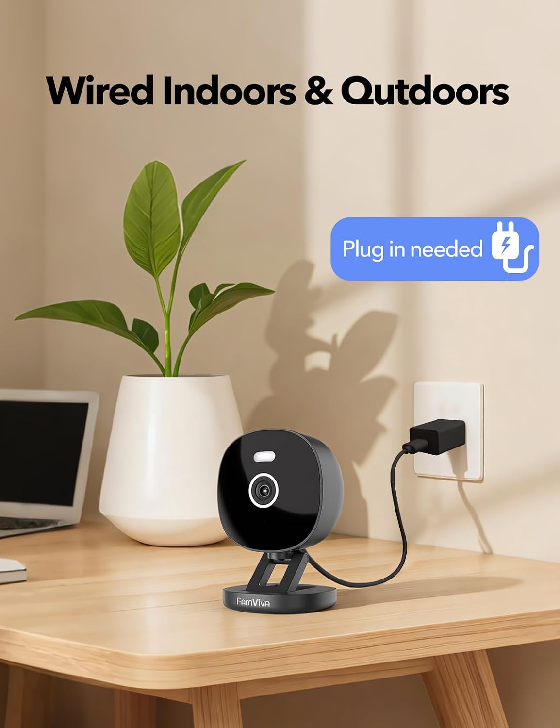 2K Wired Security Camera, Indoor/Outdoor for Home, Pet, Baby, Nanny, IP65 Waterproof Color Night Vision, White Light & Siren, Recording, Motion Detection, Works with Alexa,Pulg in, Black-4P — image 2 of 7