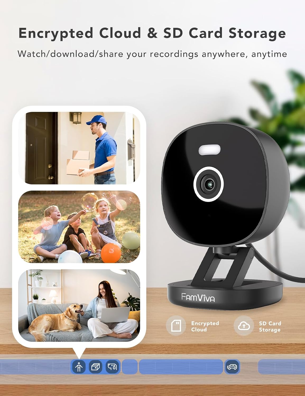 2K Wired Security Camera, Indoor/Outdoor for Home, Pet, Baby, Nanny, IP65 Waterproof Color Night Vision, White Light & Siren, Recording, Motion Detection, Works with Alexa,Pulg in, Black-4P — image 4 of 7