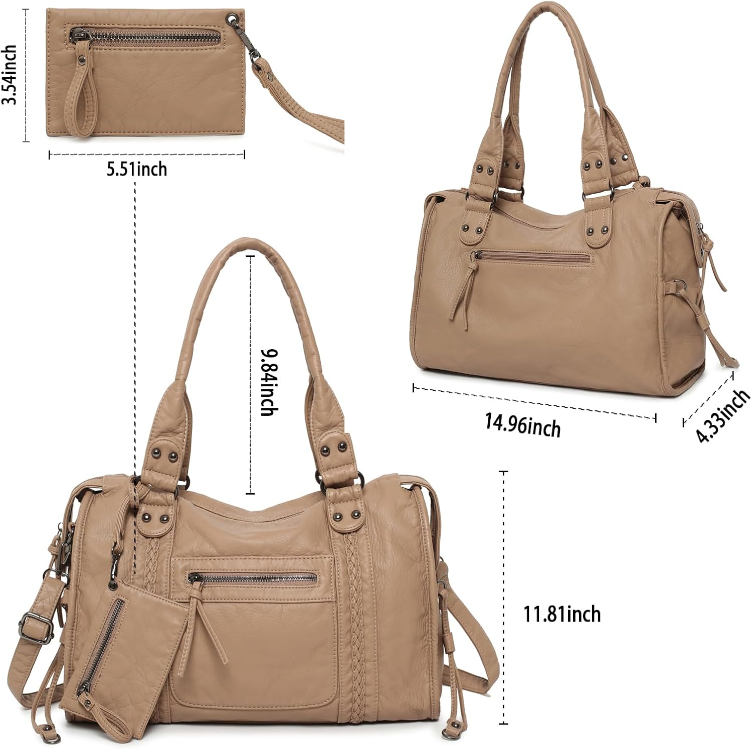 Y2K Vintage Hobo Shoulder Bag for Women, Vegan Leather Tote (Khaki) — image 4 of 7