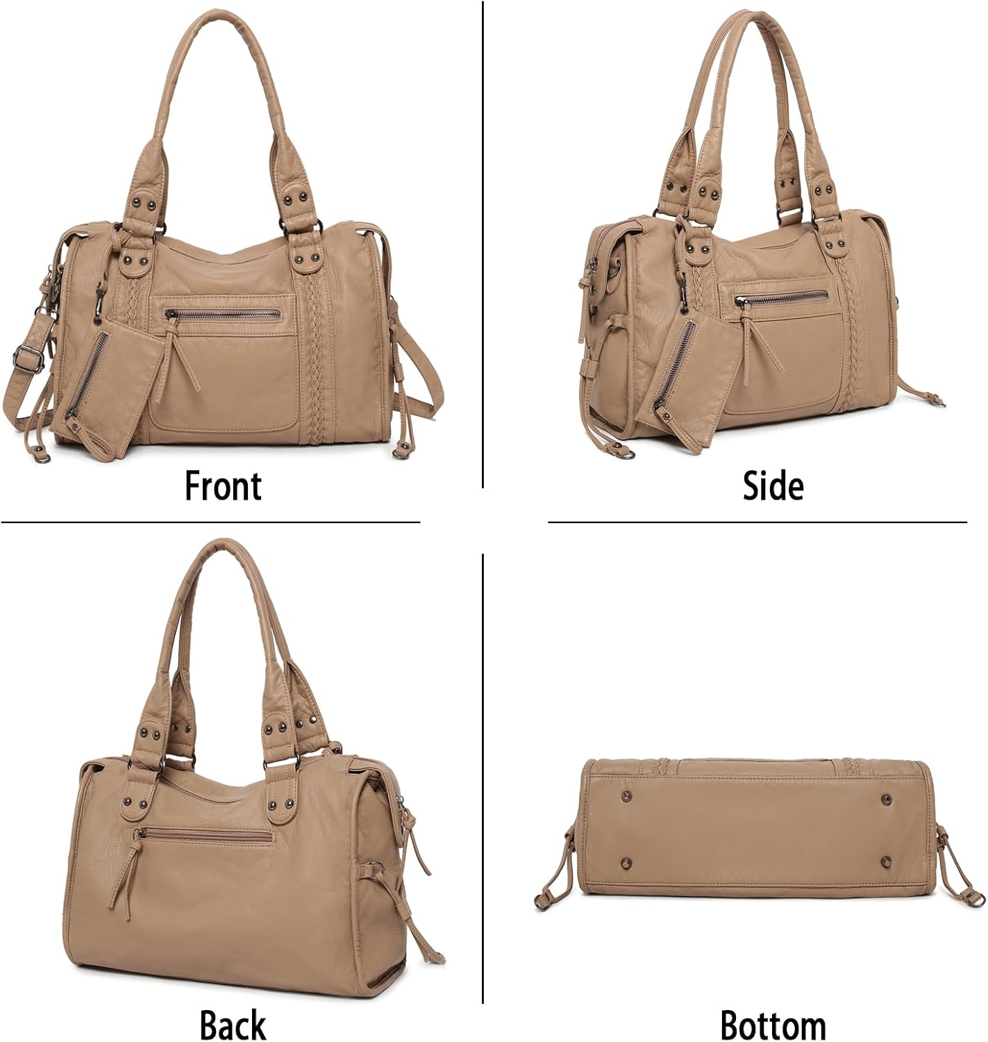 Y2K Vintage Hobo Shoulder Bag for Women, Vegan Leather Tote (Khaki) — image 7 of 7