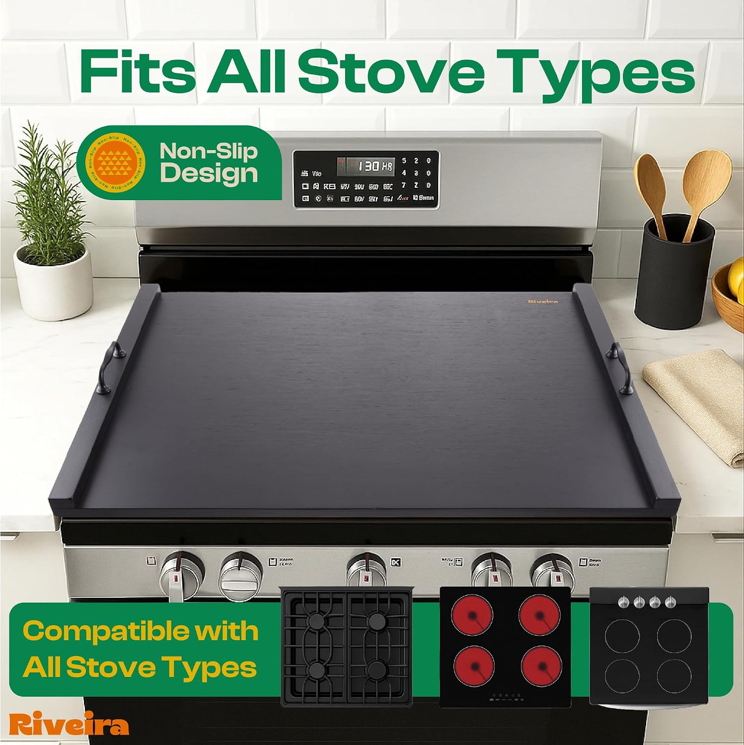 30x22 Bamboo Black Stove Top Covers for Electric Stove & Gas Stove Top Covers for Gas Burners – Large Gas Stove Cover with Handle & Juice Groove – Rustic Stove Covers for Gas Stove Top — image 3 of 7