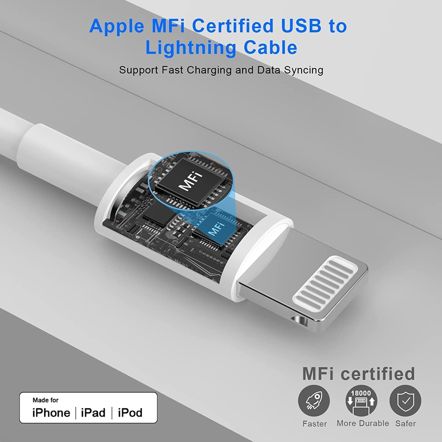[MFi Certified] iPhone Charger, 2 Pack Long 6FT USB to Lightning Quick Charge Data Sync Cable Cord — image 2 of 7