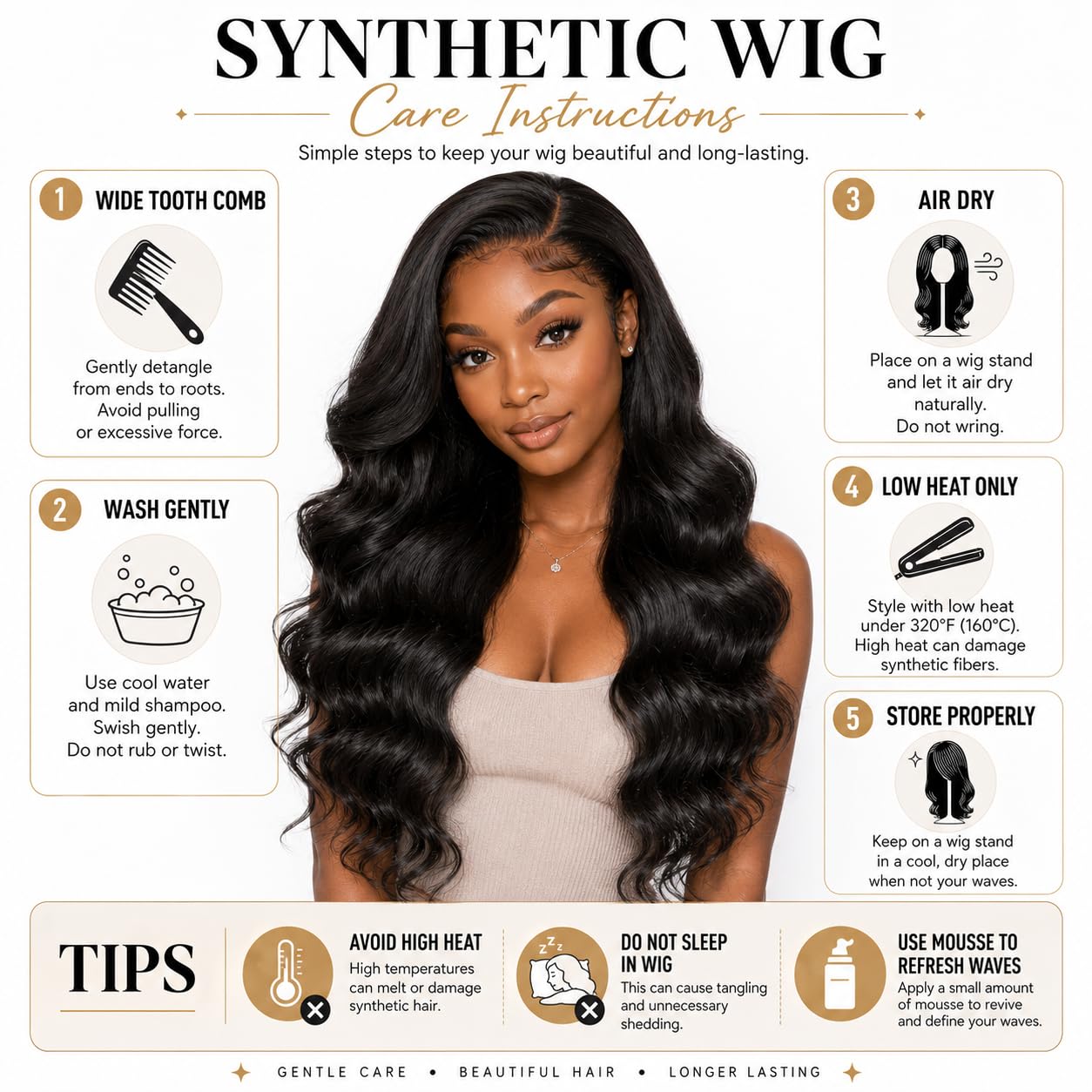 30 Inch 13x6 Lace Front Wig Synthetic Heat Resistant Body Wave PrePlucked HD Transparent Lace Wigs Black — image 5 of 11