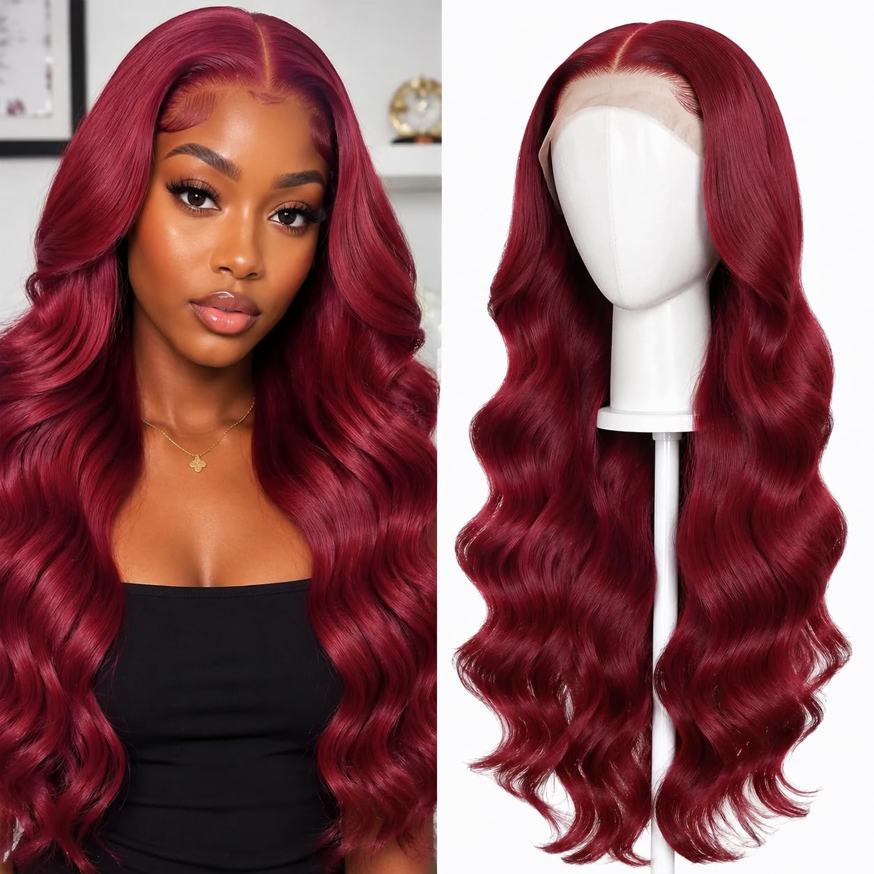 30 Inch 13x6 Lace Front Wig Synthetic Heat Resistant Body Wave PrePlucked HD Transparent Lace Wigs Black — image 9 of 11