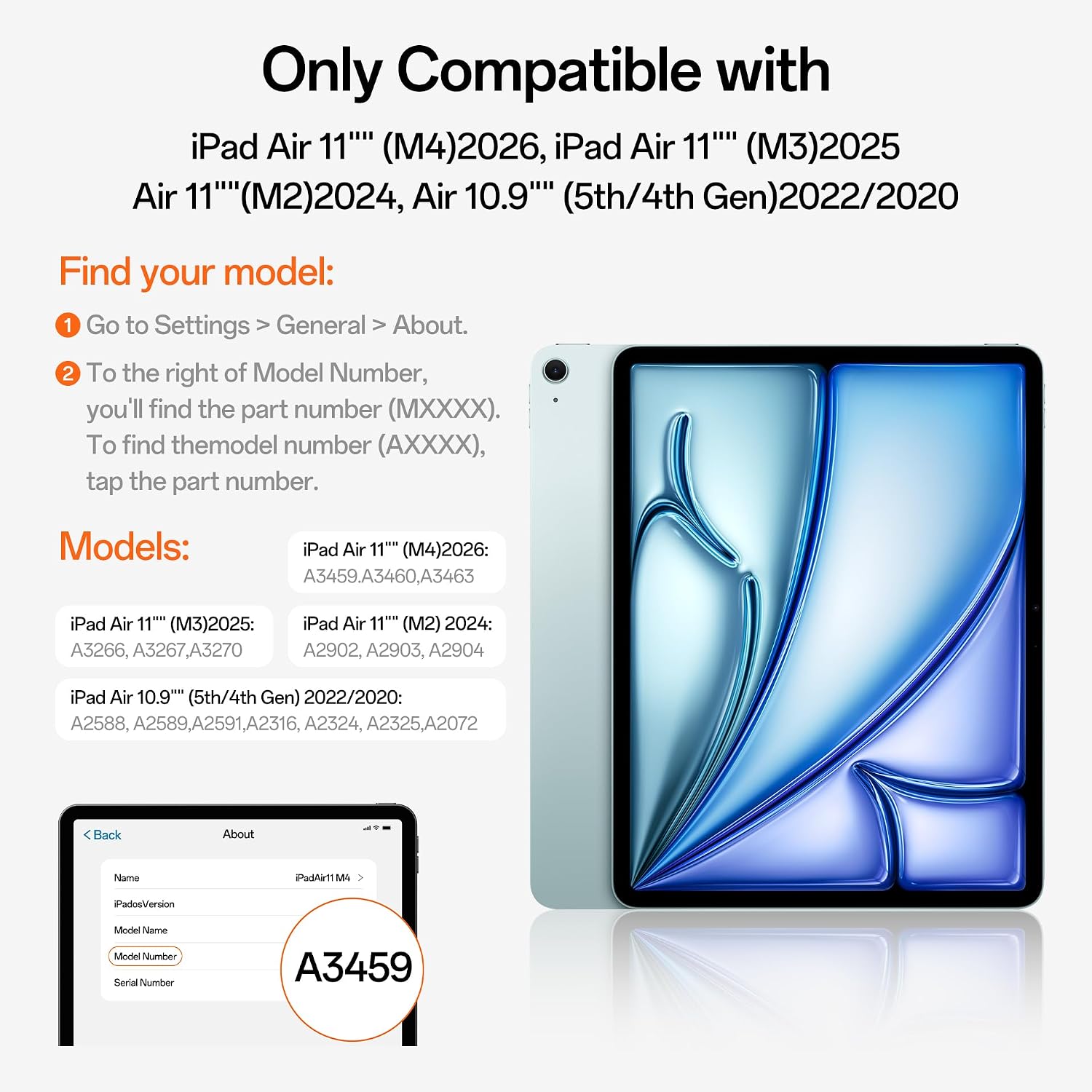 Case for iPad Air 11 Inch M4/M3/M2 (2026/2025/2024), iPad Air 5th/4th Gen (2022/2020), Removable Magnetic Cover, 3 Viewing/Writing Angles, Four-Corner Protectiv, Auto Wake and Sleep (White) — image 8 of 11