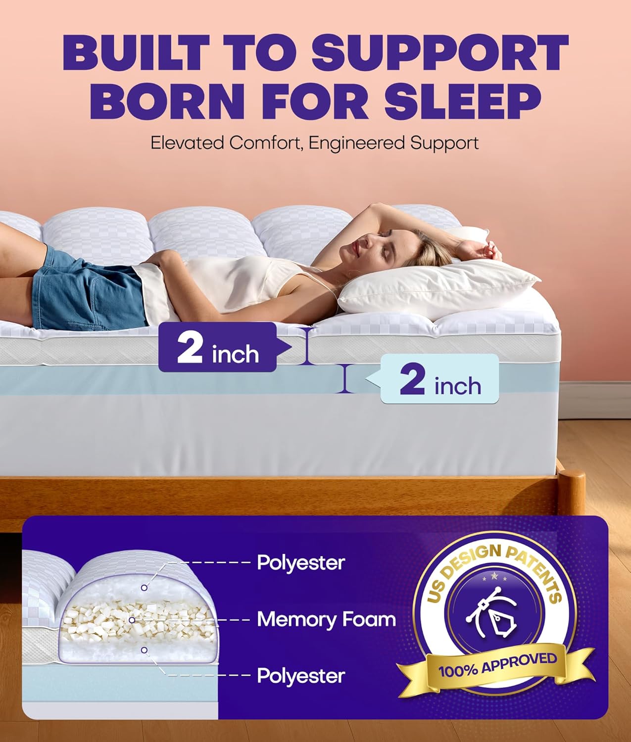 Dual Layer 4 Inch Memory Foam Mattress Topper for Pressure Relief with 4X Support, 2" Fluffy Pillow Top Queen Mattress Topper 50% Viscose Made from Bamboo Plus 2" Cooling Gel Memory Foam Mattress Pad — image 2 of 7