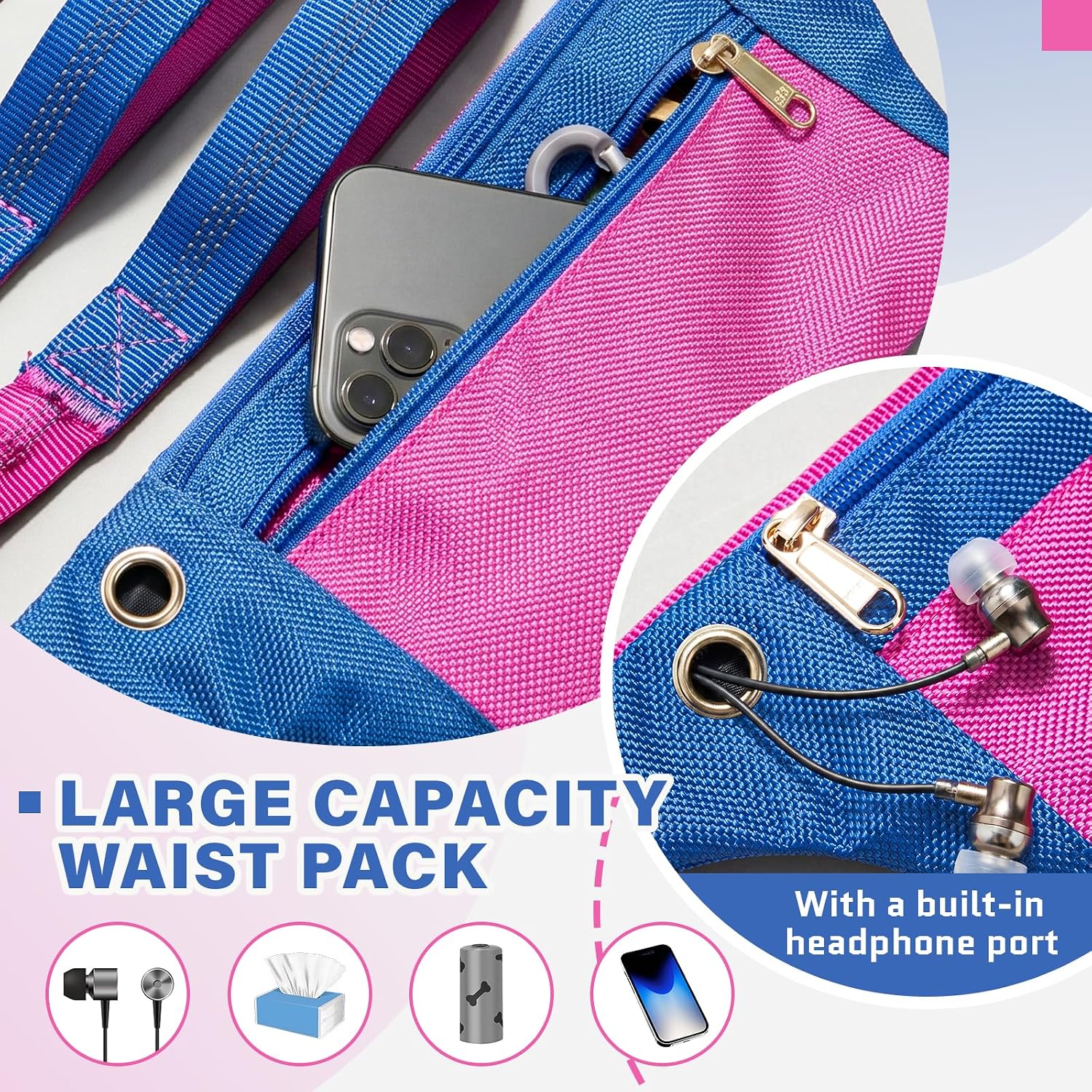 Hands-Free Dog Leash with Pouch, Adjustable Bungee Waist Leash, Dual Handles & Reflective Stitching for Walking, Running, Hiking and Training Medium Large Dogs(Pink) — image 4 of 9