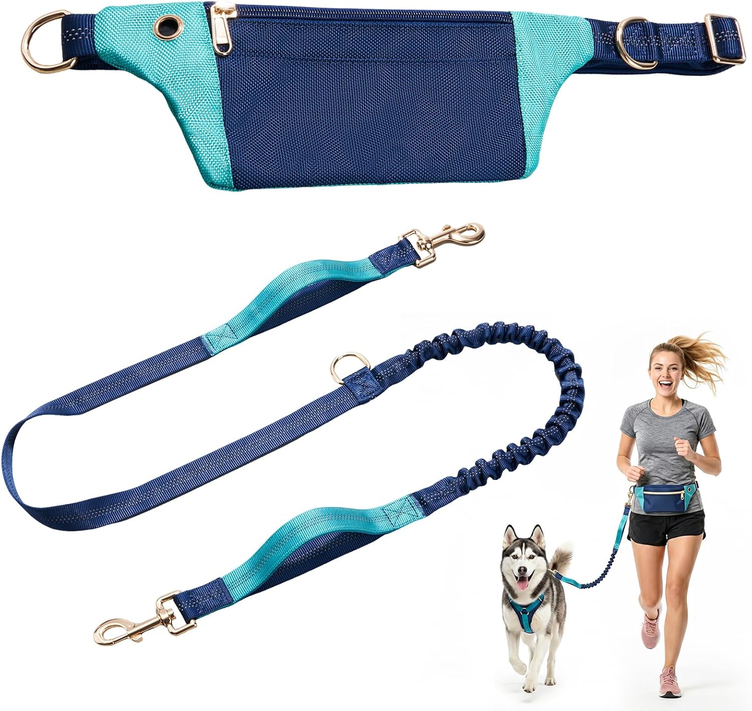 Hands-Free Dog Leash with Pouch, Adjustable Bungee Waist Leash, Dual Handles & Reflective Stitching for Walking, Running, Hiking and Training Medium Large Dogs(Pink) — image 8 of 9