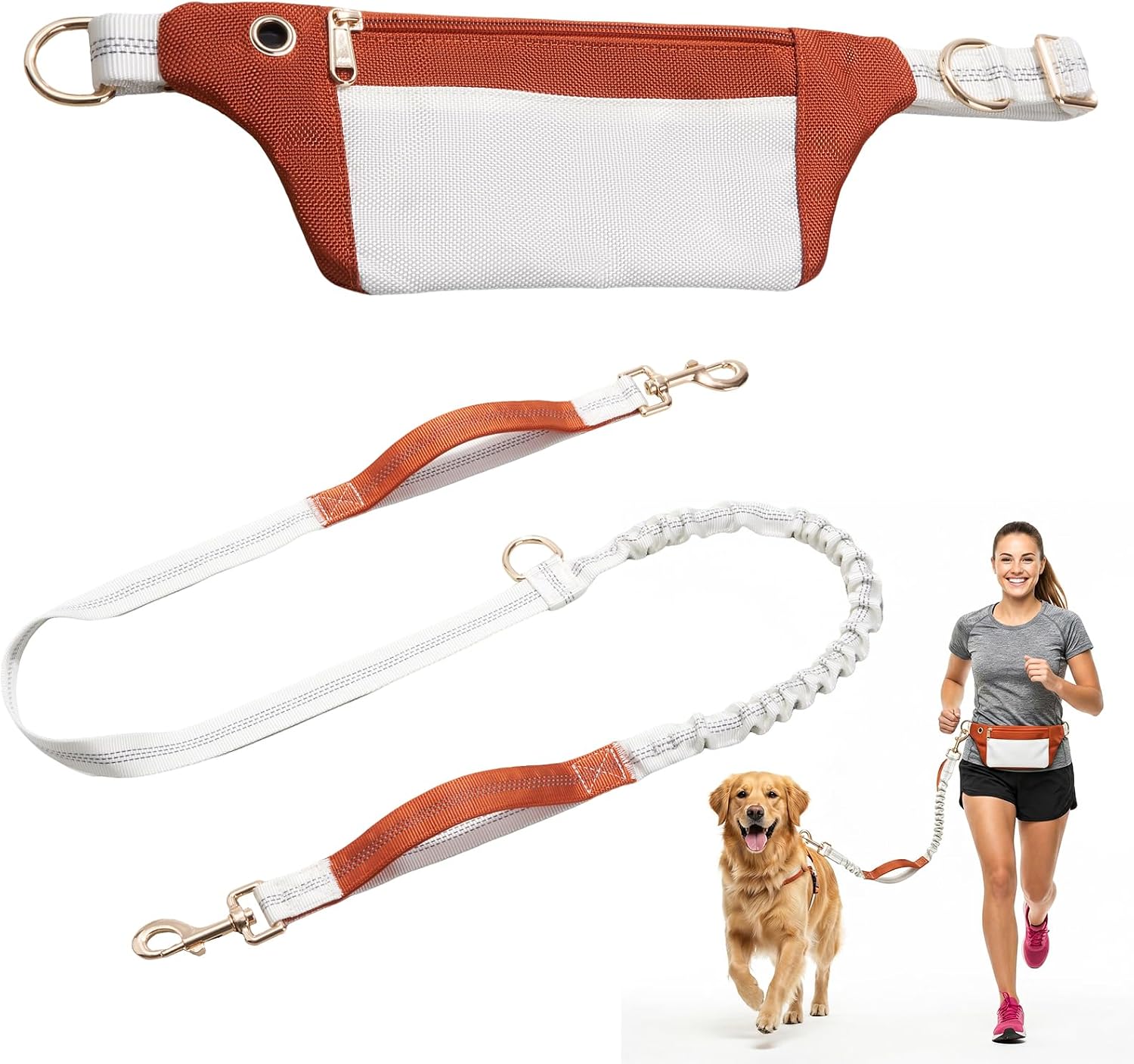 Hands-Free Dog Leash with Pouch, Adjustable Bungee Waist Leash, Dual Handles & Reflective Stitching for Walking, Running, Hiking and Training Medium Large Dogs(Pink) — image 9 of 9