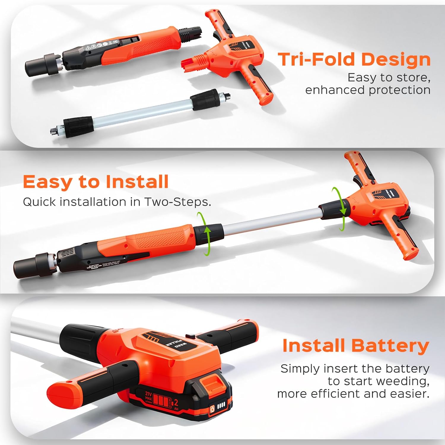 Weed Puller Tool, 21V Powerful Garden Tools Electric Weeder Tool, Orange — image 7 of 9