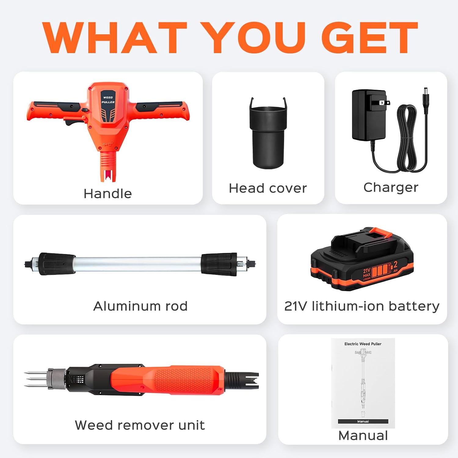 Weed Puller Tool, 21V Powerful Garden Tools Electric Weeder Tool, Orange — image 9 of 9