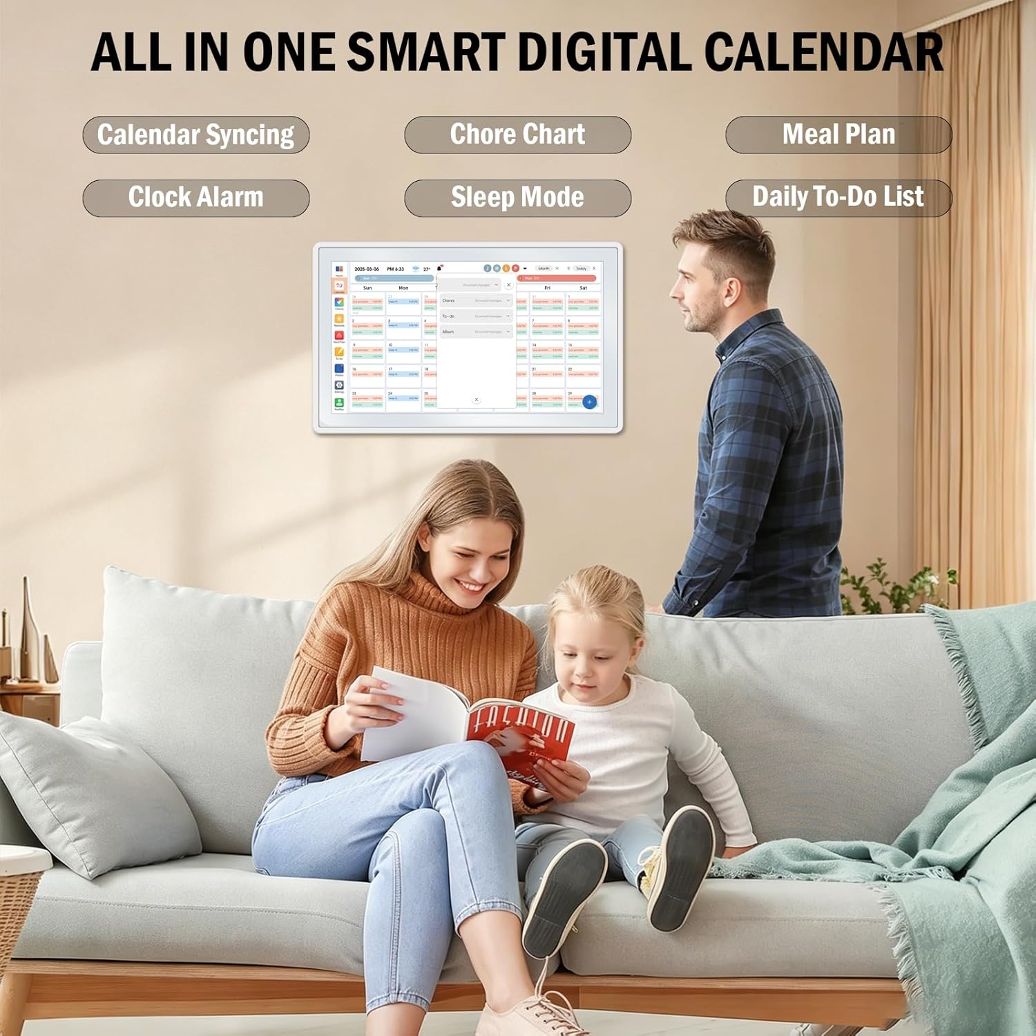 15.6" Smart Digital Wall Calendar - 1080P HD Touchscreen Electronic Planner & Family Hub for Chore Charts & Meal Planning. Auto-Syncs with Google, iCloud, Outlook, Cozi — image 2 of 8