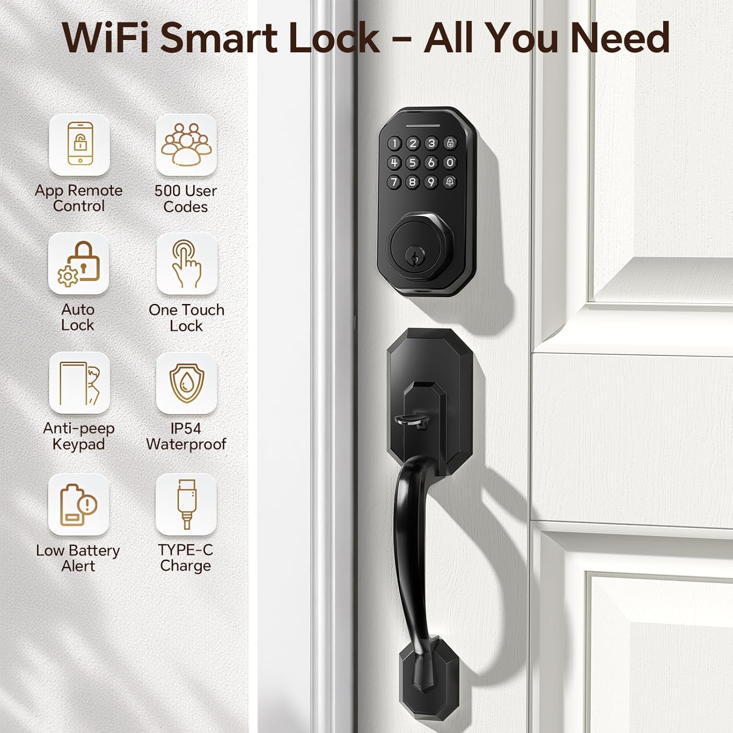 Ulecoce SL03 Keyless Entry Door Lock Set for Front Door, Matte Black — image 2 of 8