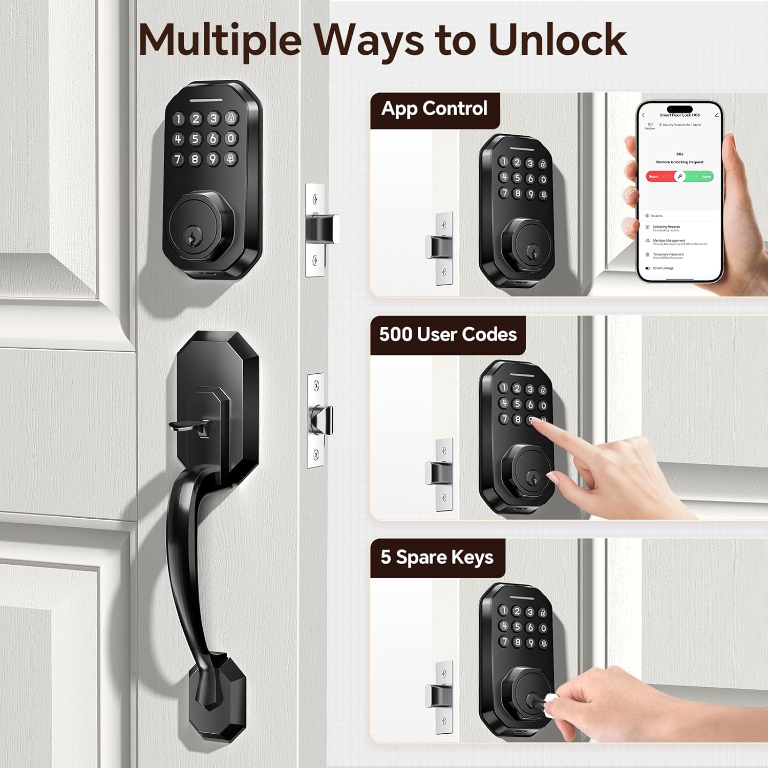 Ulecoce SL03 Keyless Entry Door Lock Set for Front Door, Matte Black — image 3 of 8