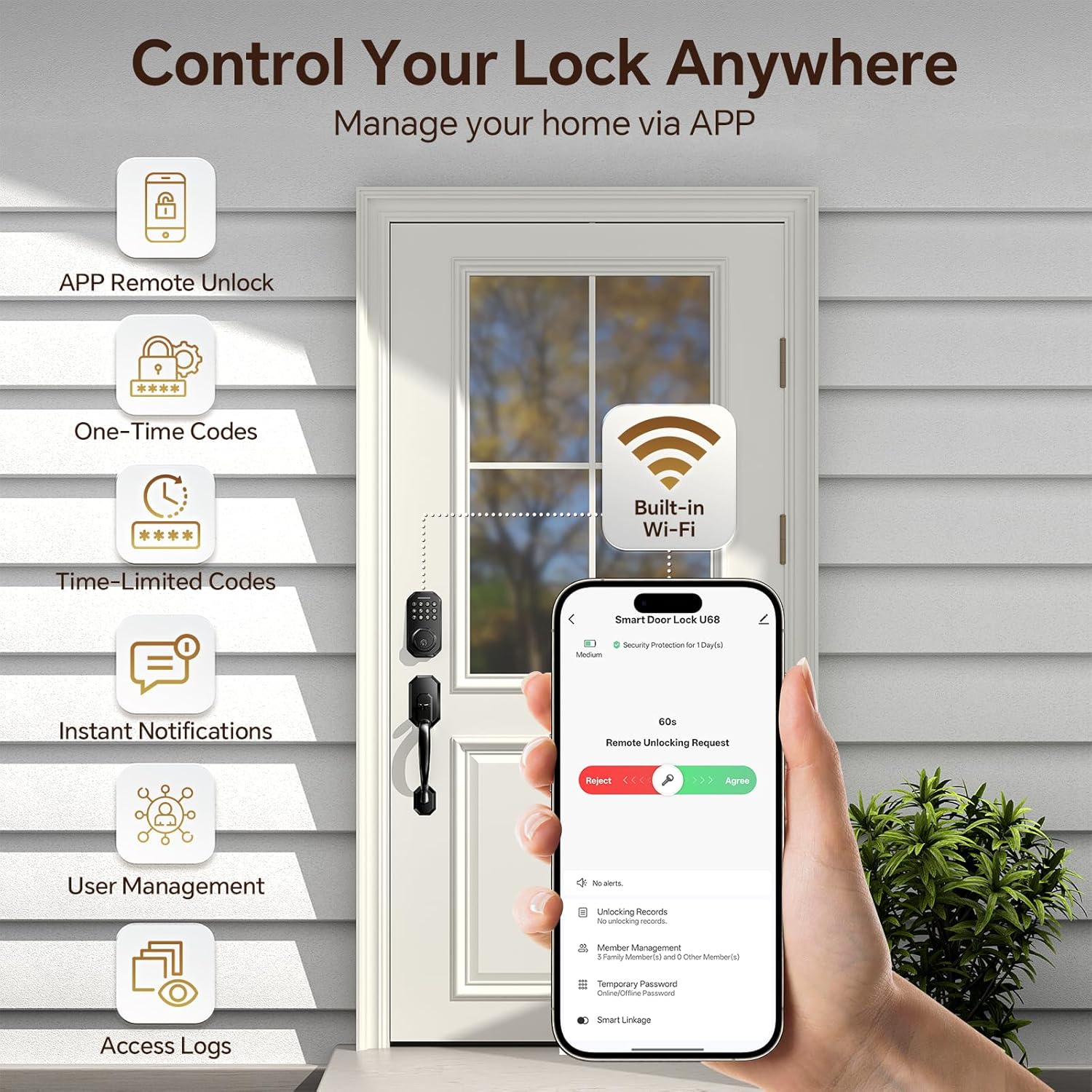 Ulecoce SL03 Keyless Entry Door Lock Set for Front Door, Matte Black — image 4 of 8