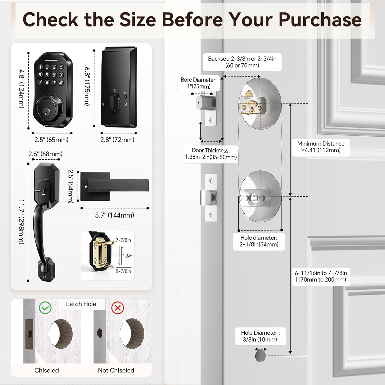 Ulecoce SL03 Keyless Entry Door Lock Set for Front Door, Matte Black — image 7 of 8